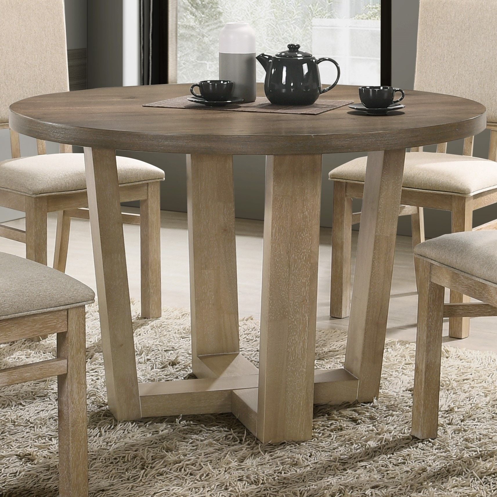 Brutus - Round Dining Table With Wheat Colored Base - Vintage Walnut