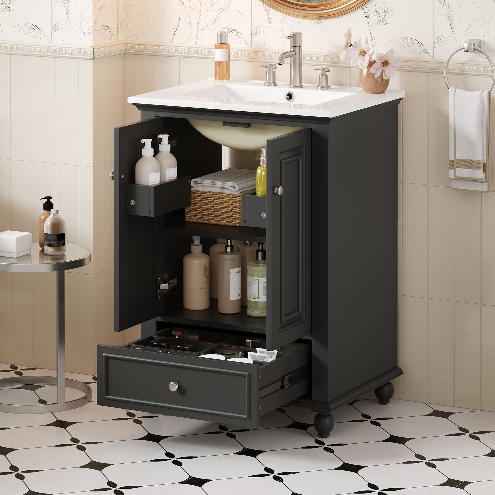 Modern Bathroom Vanity With Sink, Cabinet With Drawer And Dividers, Rectangular Storage Unit