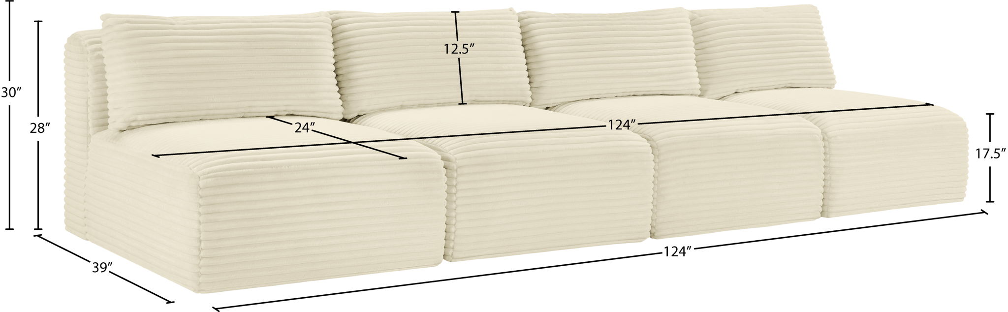 Shaggy - 4 Seat Modular Armless Sofa