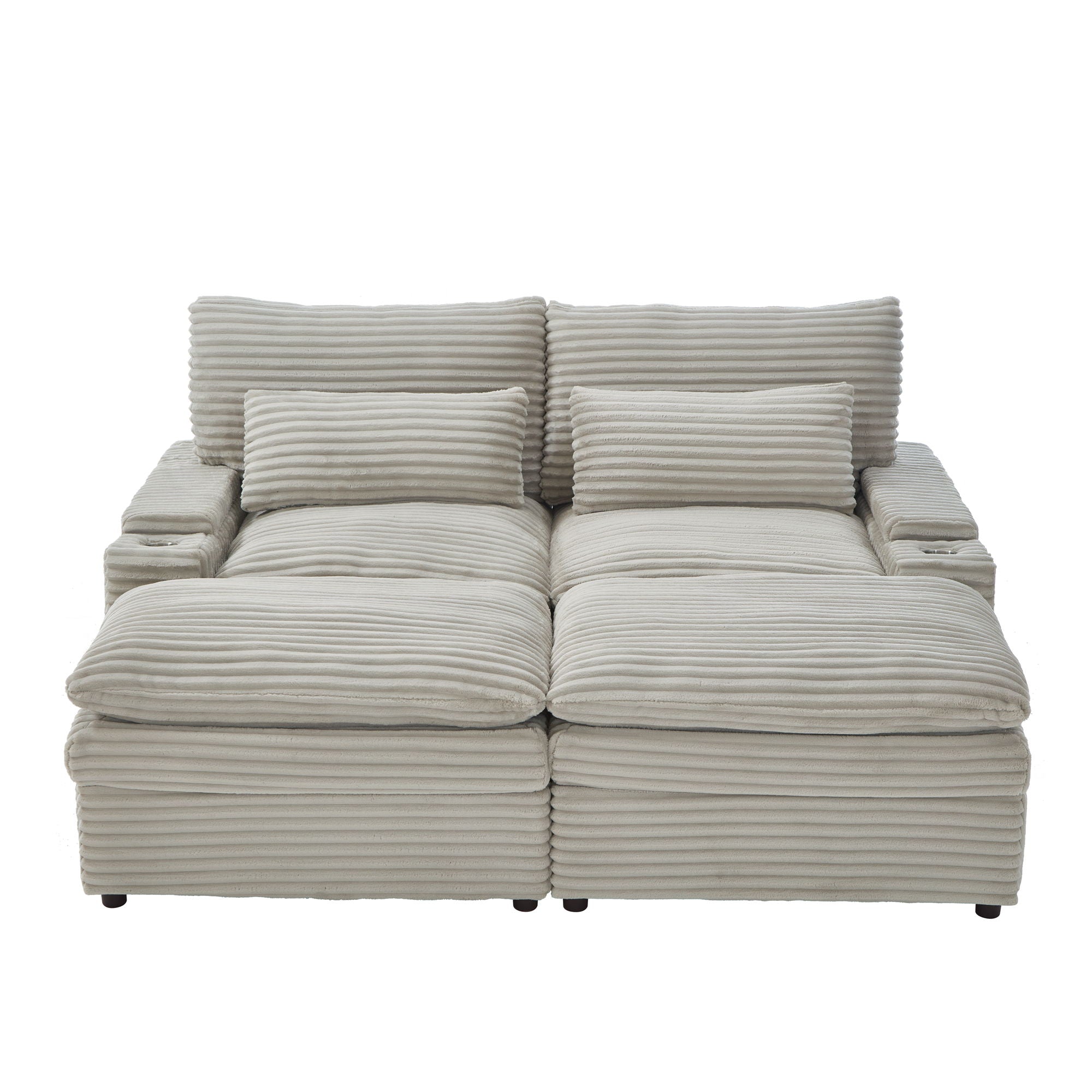 Convertible Loveseat Sofa With Storage, USB Ports, Cup Holders