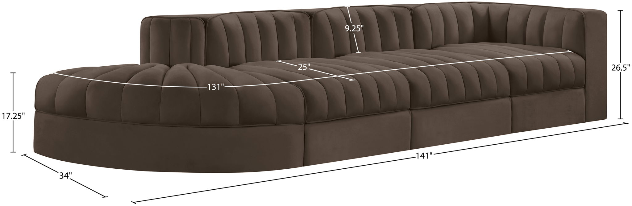 Rummi - Velvet Performance Fabric Upholstered 4 Piece Modular Sectional With Reverse Corner Chair