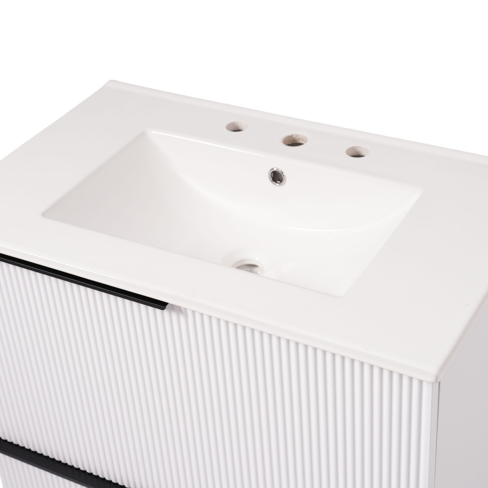 Fluted Bathroom Vanity With Ceramic Sink, Soft Close Slides