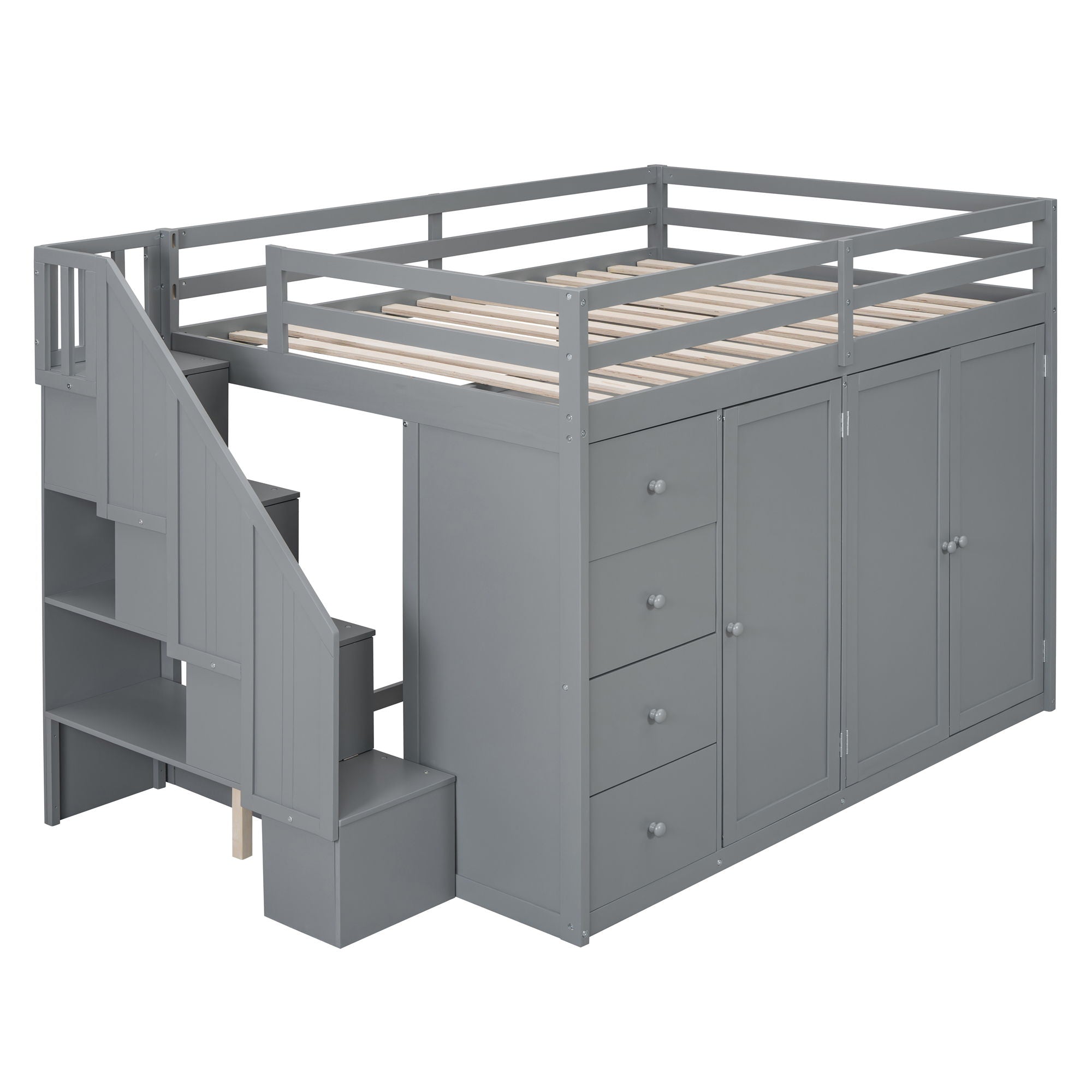 Loft Bed With Built In Wardrobes, Cabinets And Drawers
