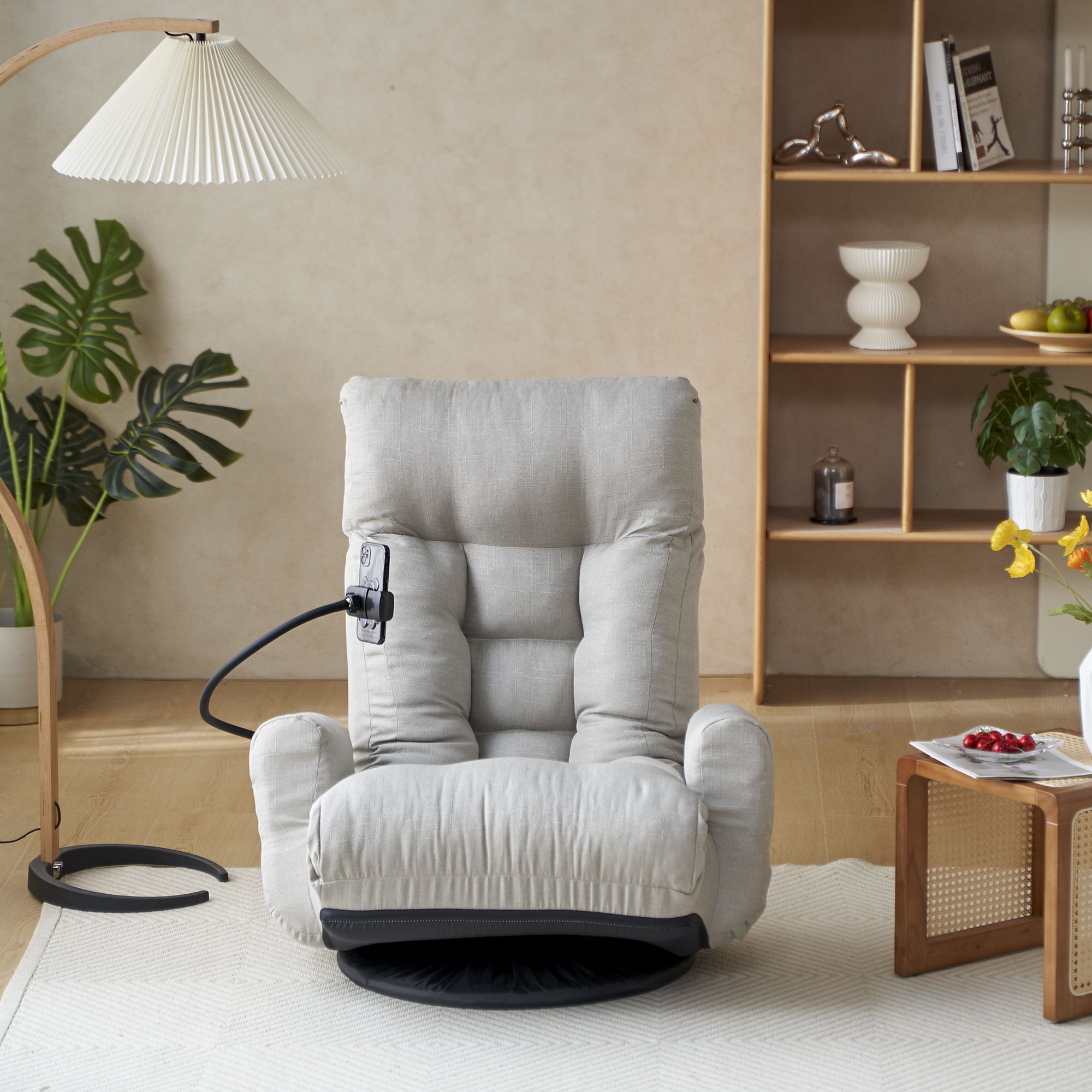 Adjustable Swivel Lounge Chair With 360 Degree Rotating Seat And Headrest Support
