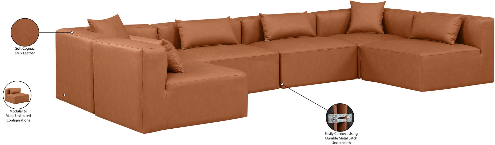 Cube - 6 Piece Modular Armless Sectional - Cognac