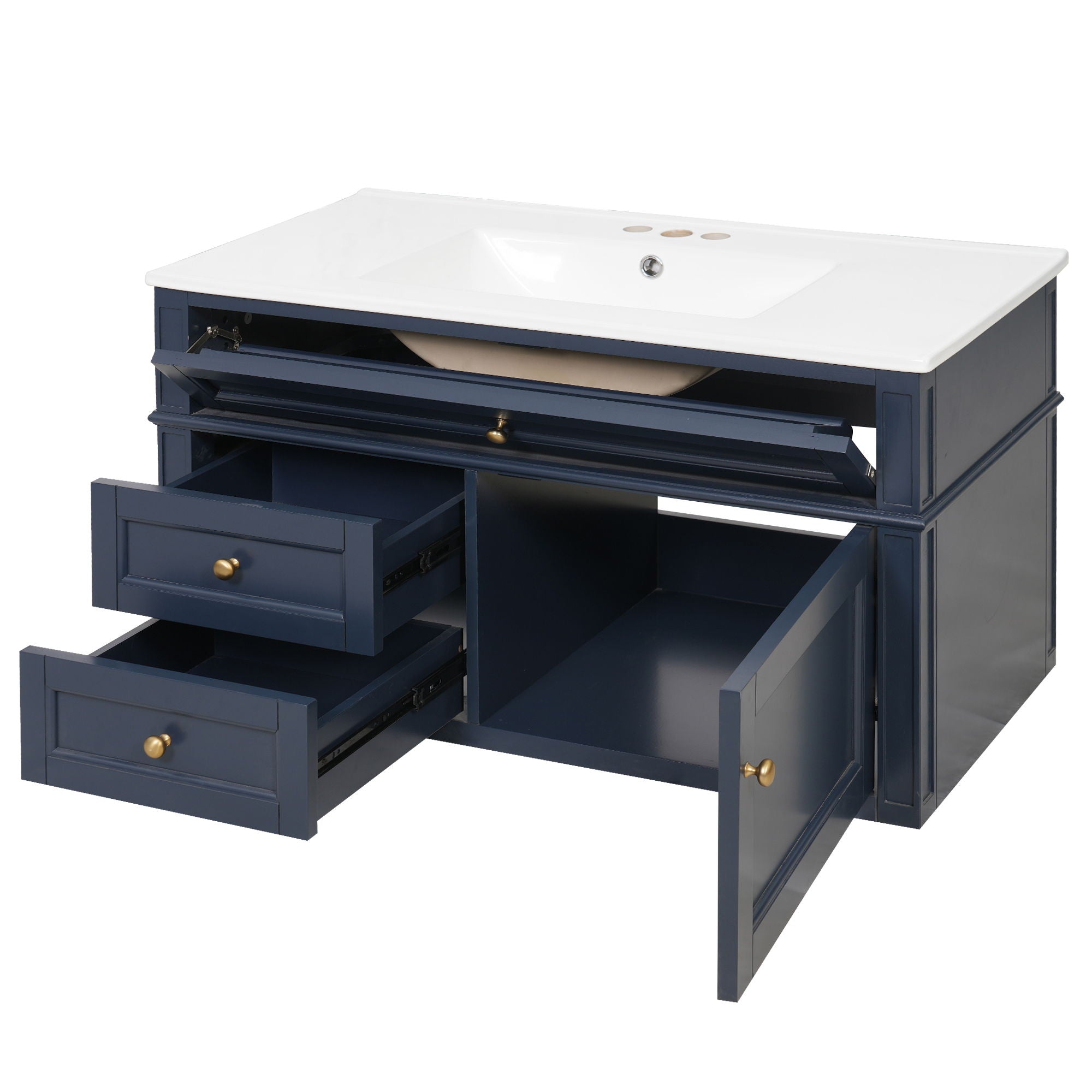 Modern Wall Mounted Floating Cabinet With Double Drawer And Sink