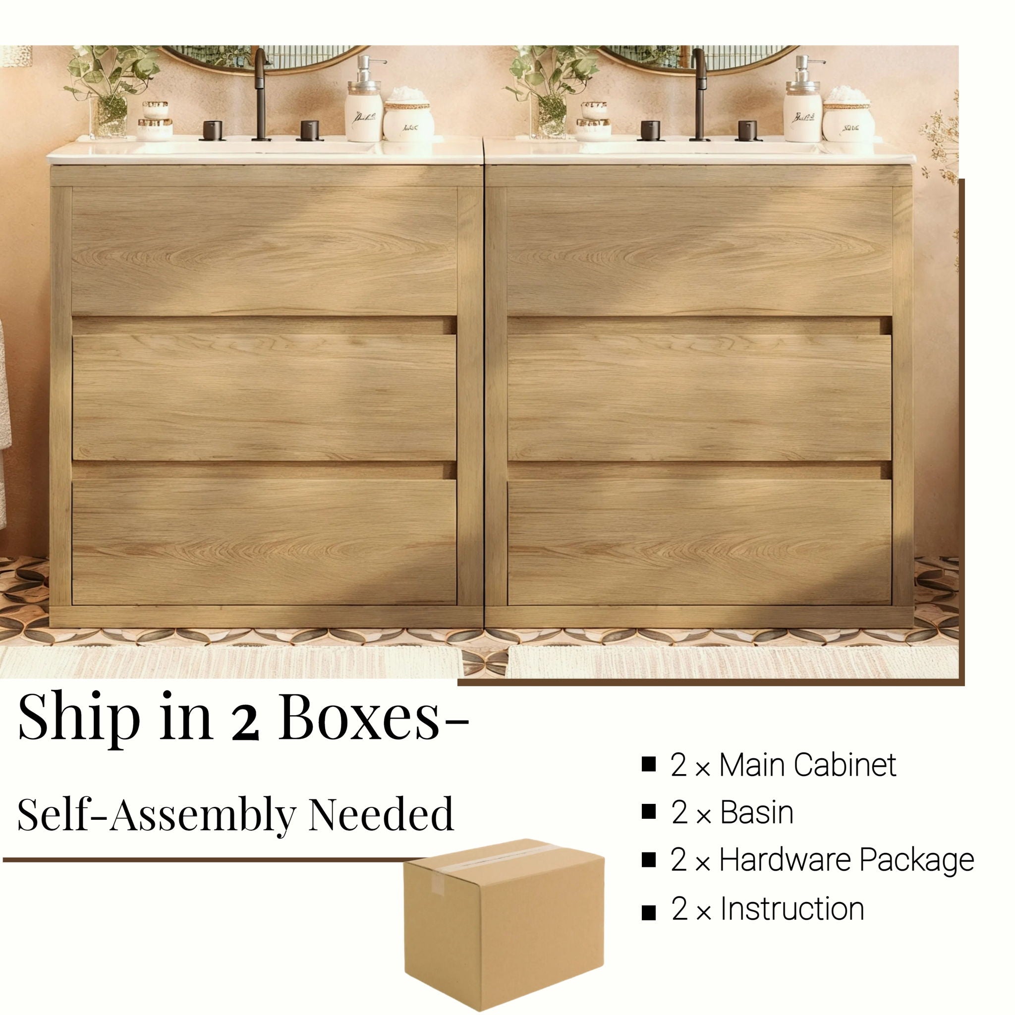 Double Sinks Bathroom Vanity Set With 2 Ceramic Basins