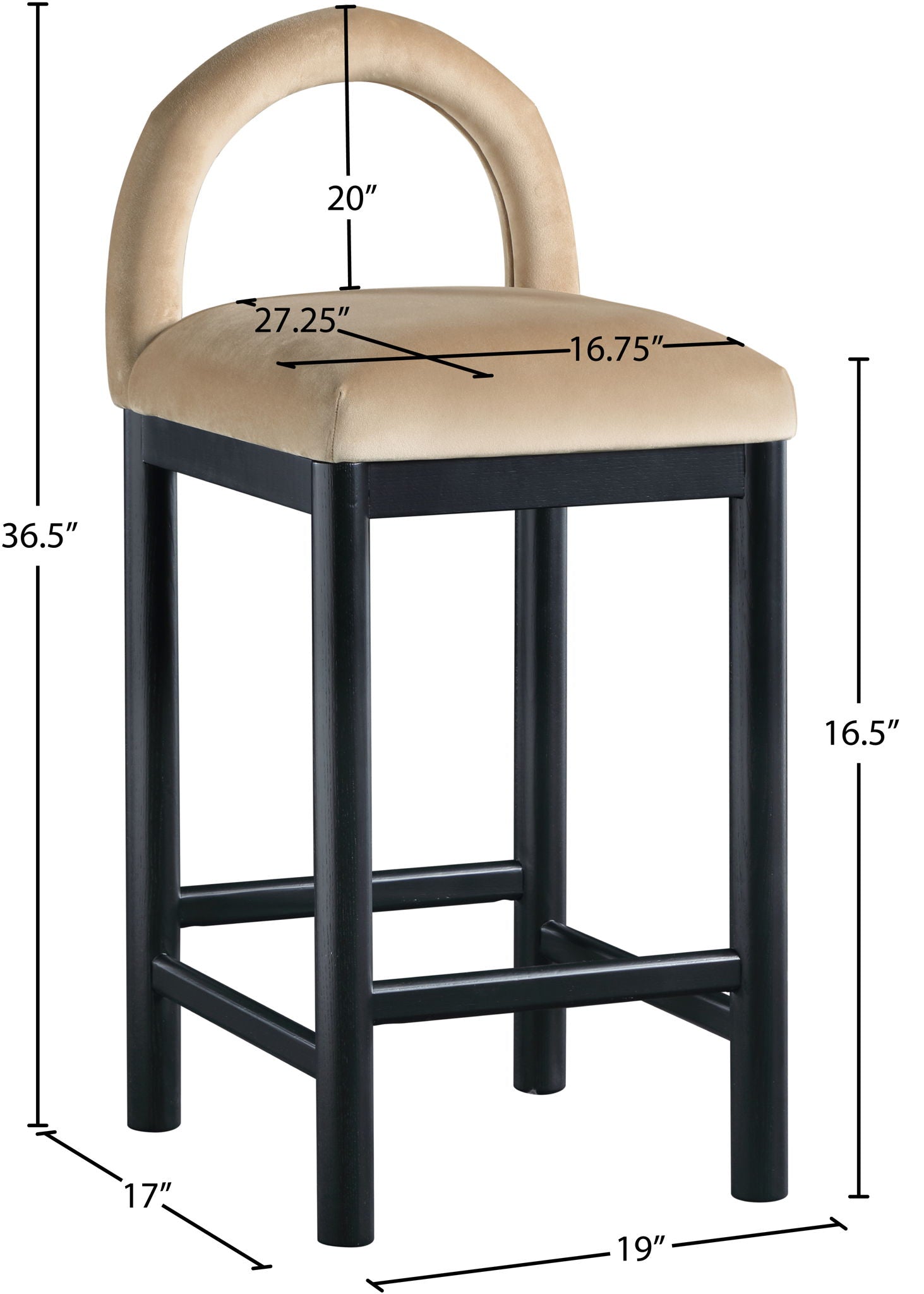 Conrad - Velvet Counter Stool With Black Legs