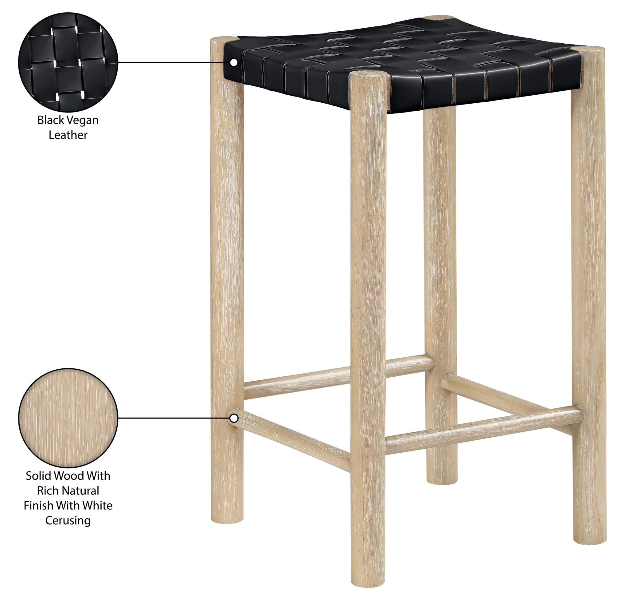 Entwine - Vegan Leather Upholstered Backless Counter Stool - Painted Natural