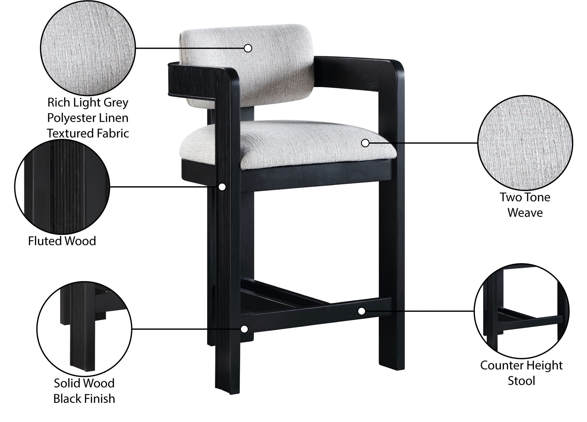 Sacha - Linen Stool With Black Base