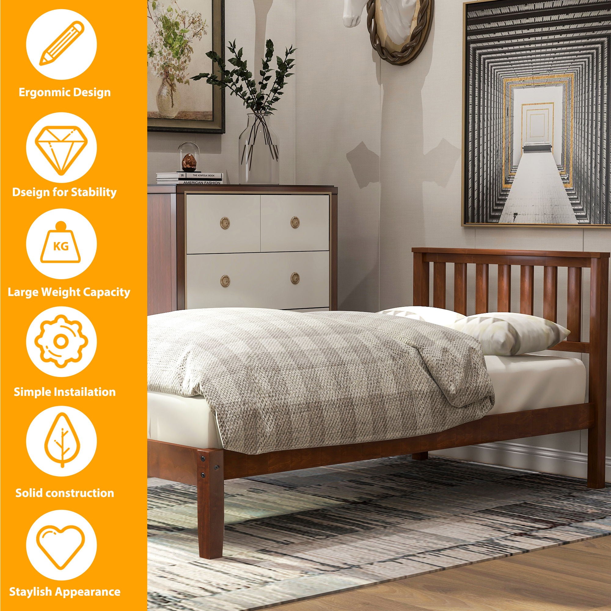 Platform Bed With Headboard, Footboard, Slat Support