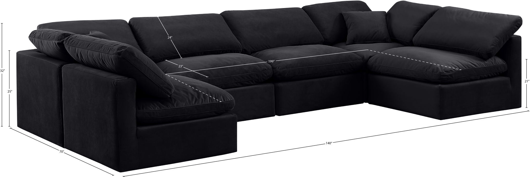 Indulge - Velvet 6 Piece Modular U-Shaped Sectional