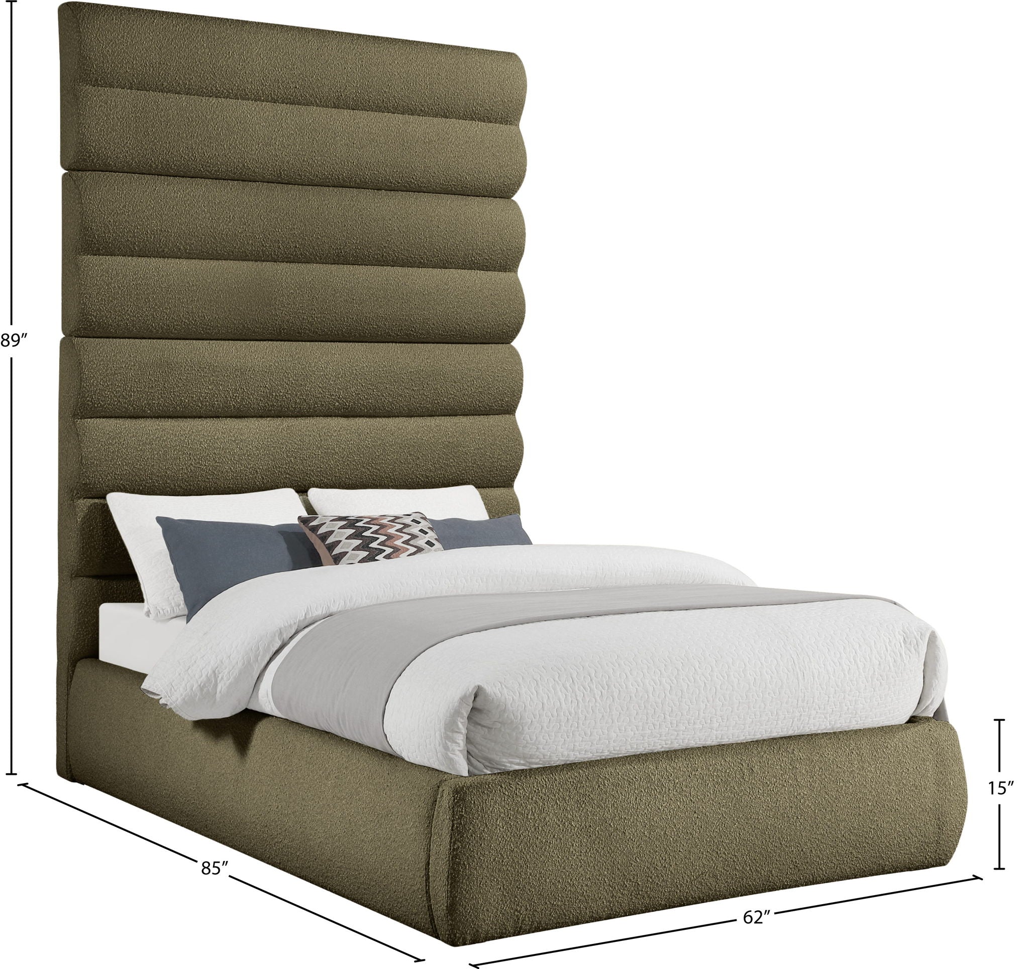 Adam - Boucle Fabric Bed With 89" Headboard