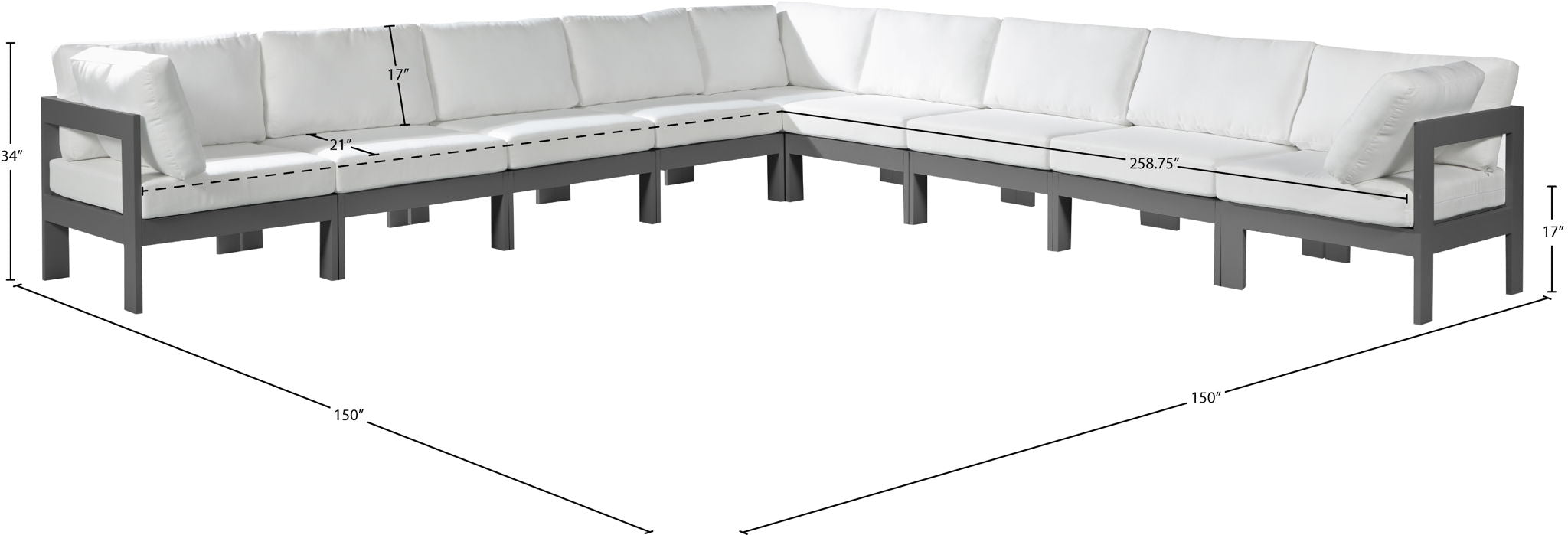 Nizuc - Outdoor Patio 9 Piece Modular Sectional With Gray Frame