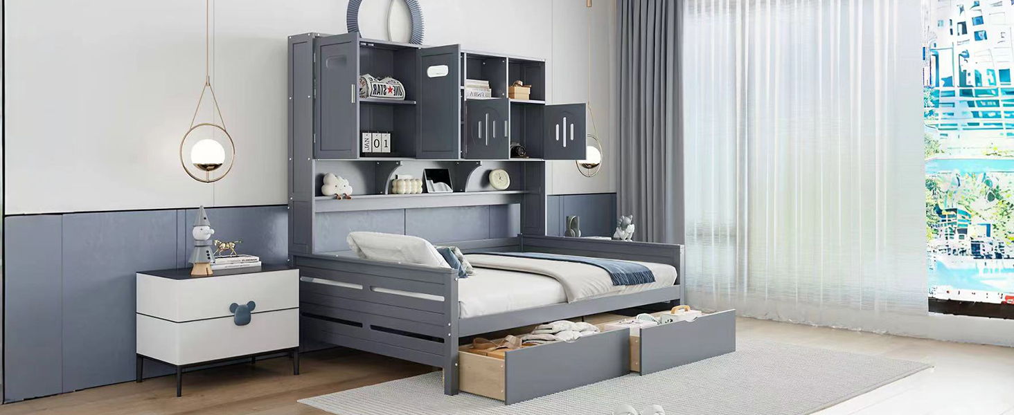 Daybed With All-In-One Cabinet And Shelf