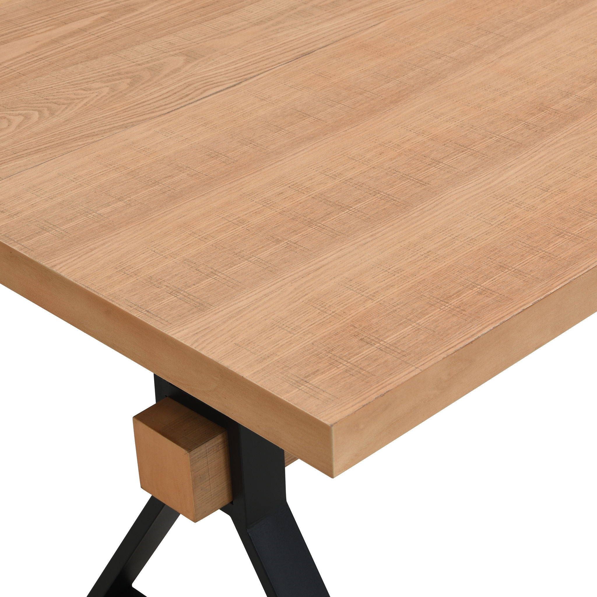 Farmhouse Style X Shaped Legs Dining Table With Metal - Natural