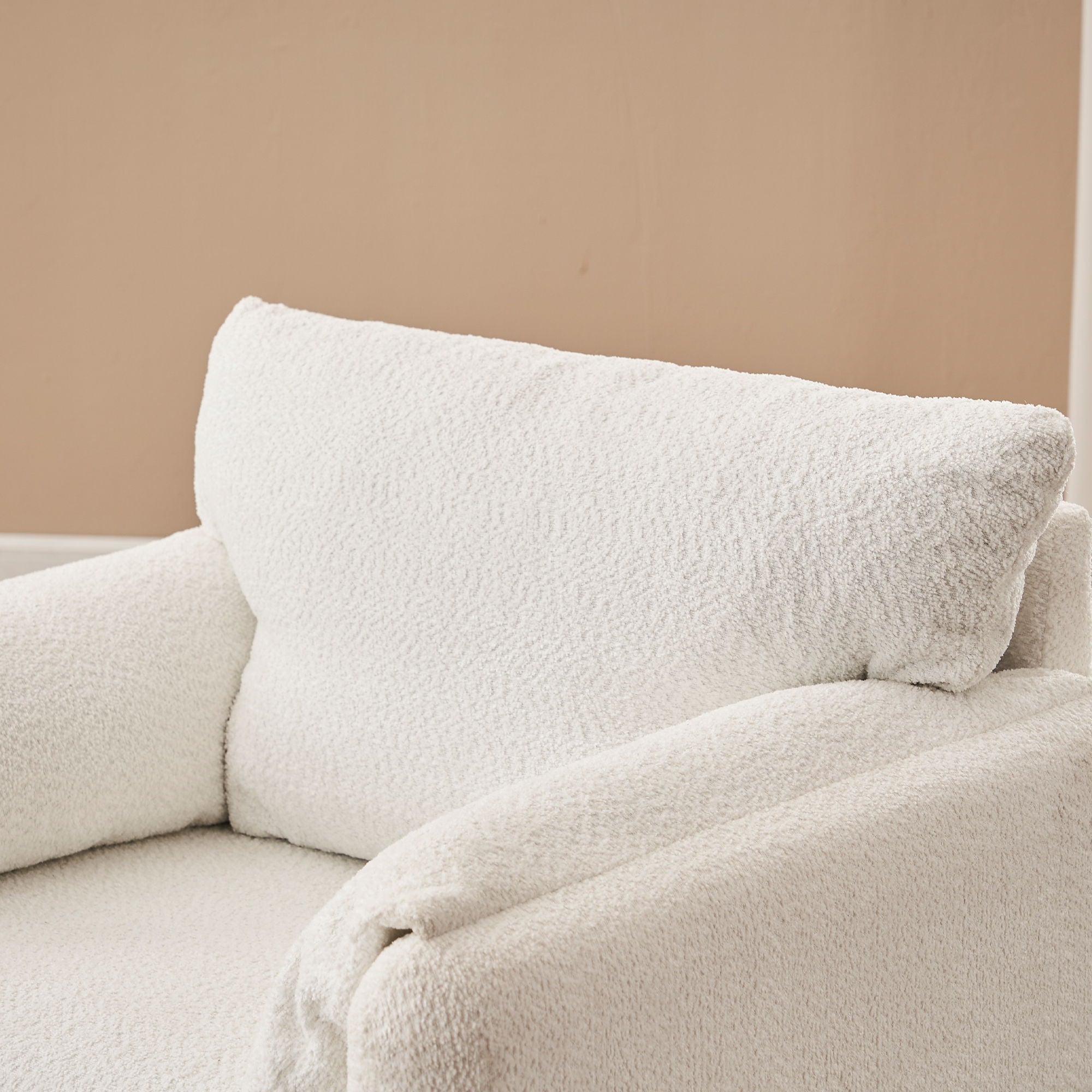 Fixed Modern Accent Chair Single Seater Plush Chenille Lounge Chair With High Resilience Cushion - Ivory White