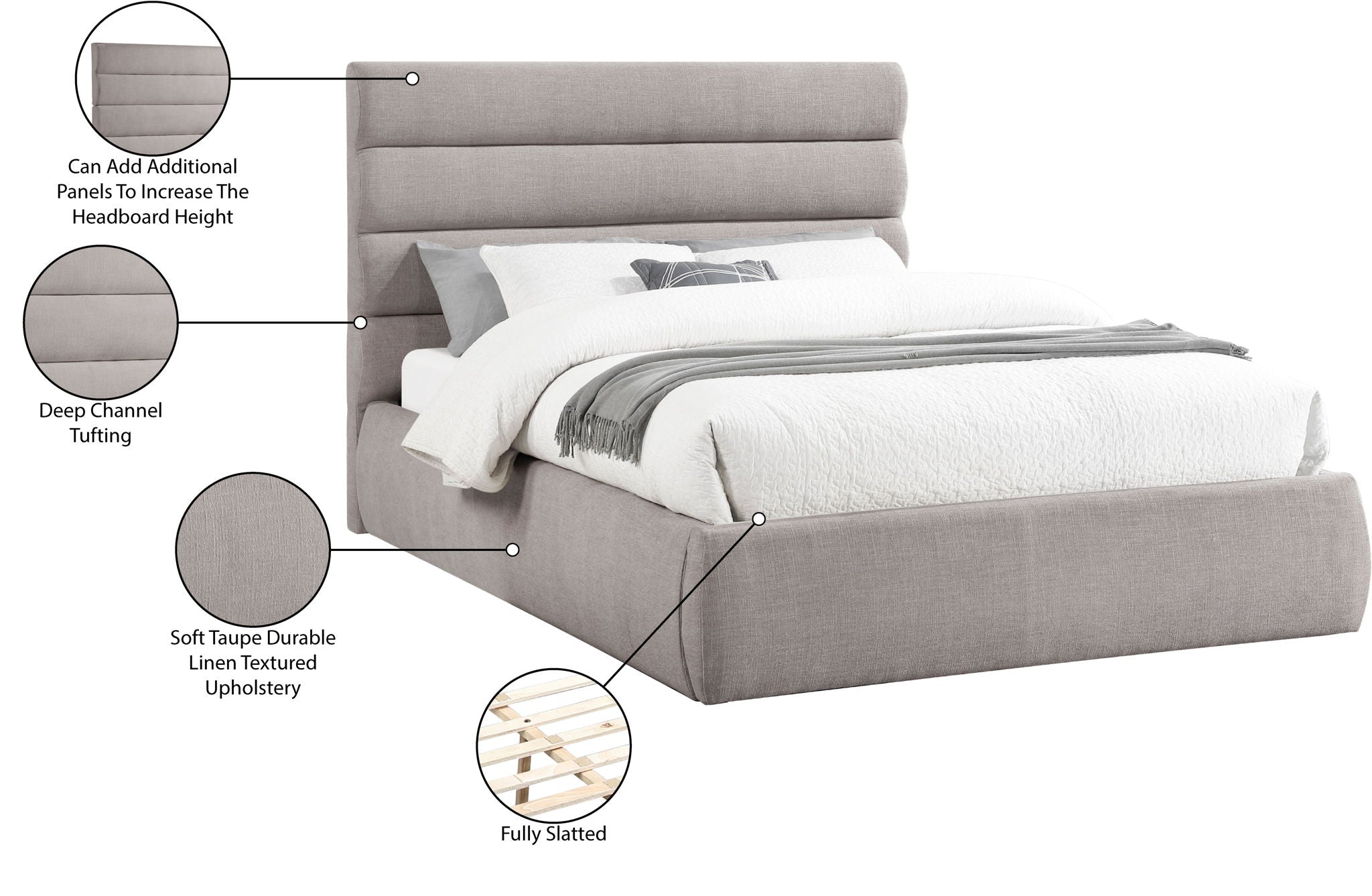 Adam - Linen Fabric Bed With 52" Headboard