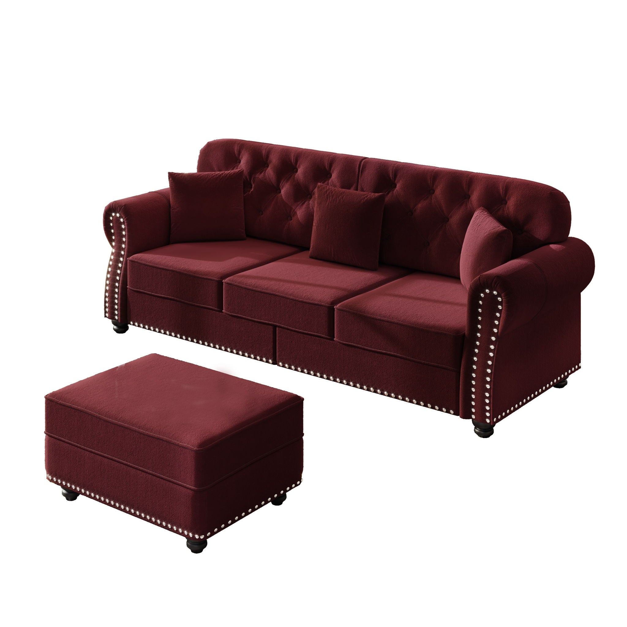 Upholstered Sofa Set With Nailhead Trim And Rolled Armrests, Includes Pillows