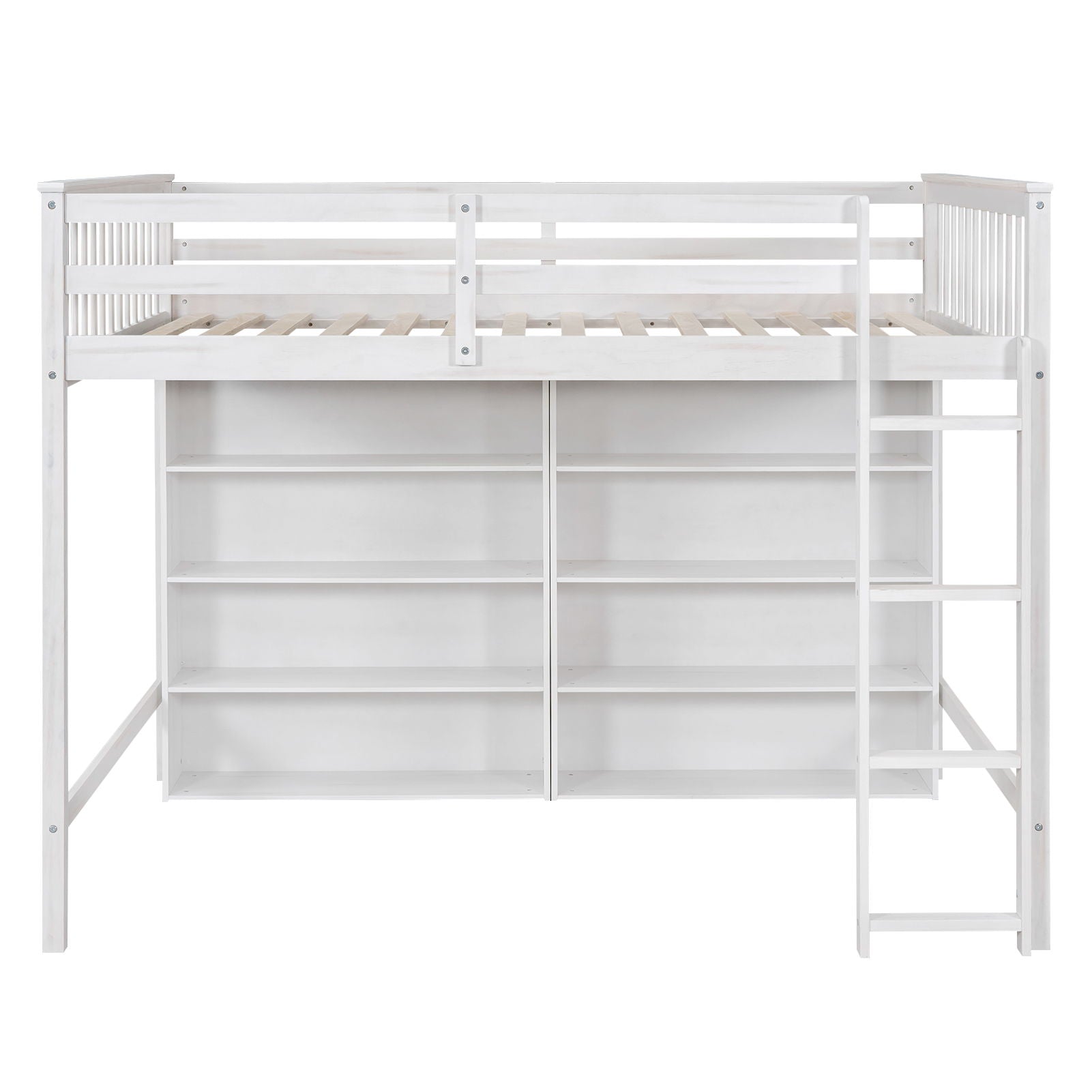 Loft Bed With 8 Open Storage Shelves And Built In Ladder