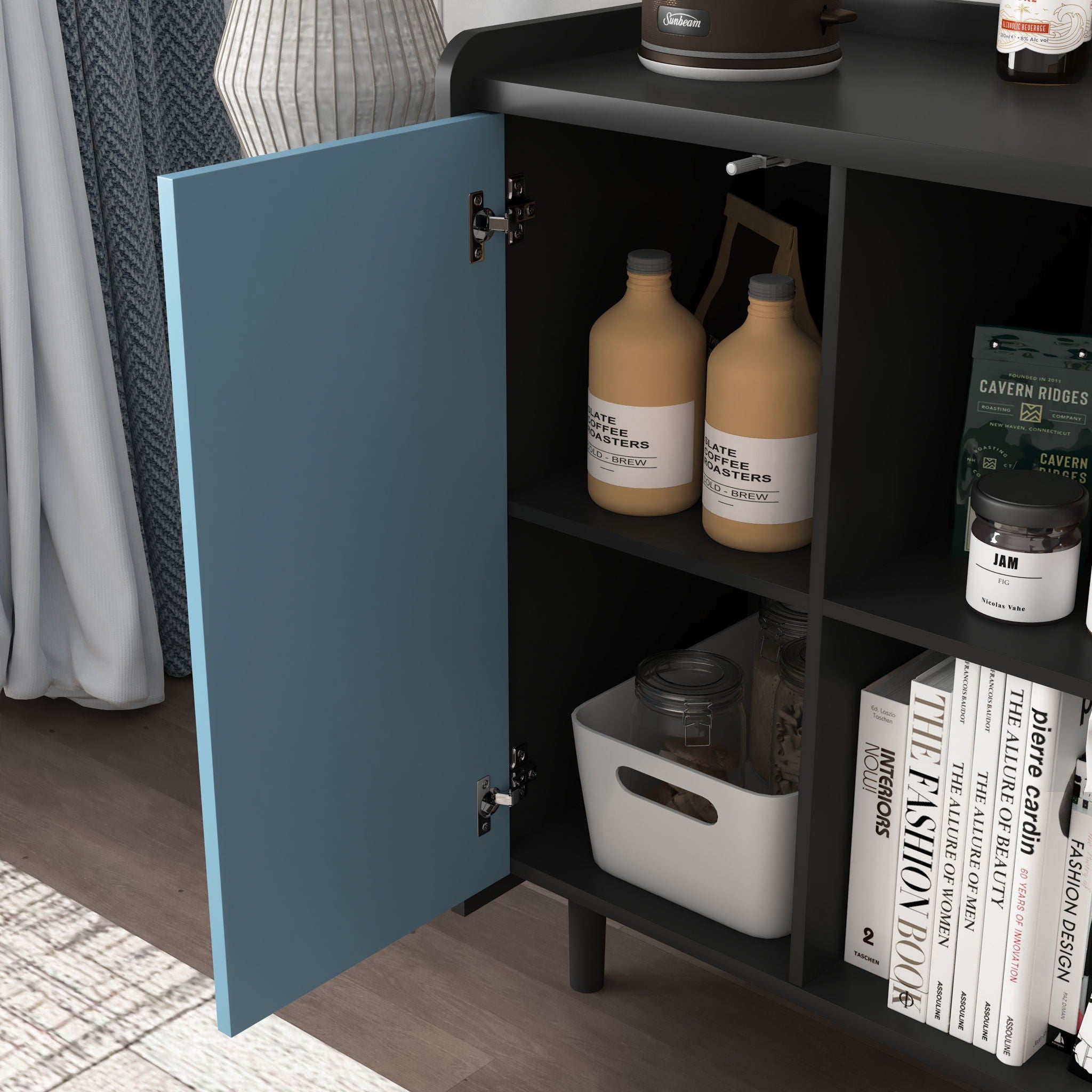 Modern Sideboard Buffet Cabinet With Doors And Unique Panel Styling