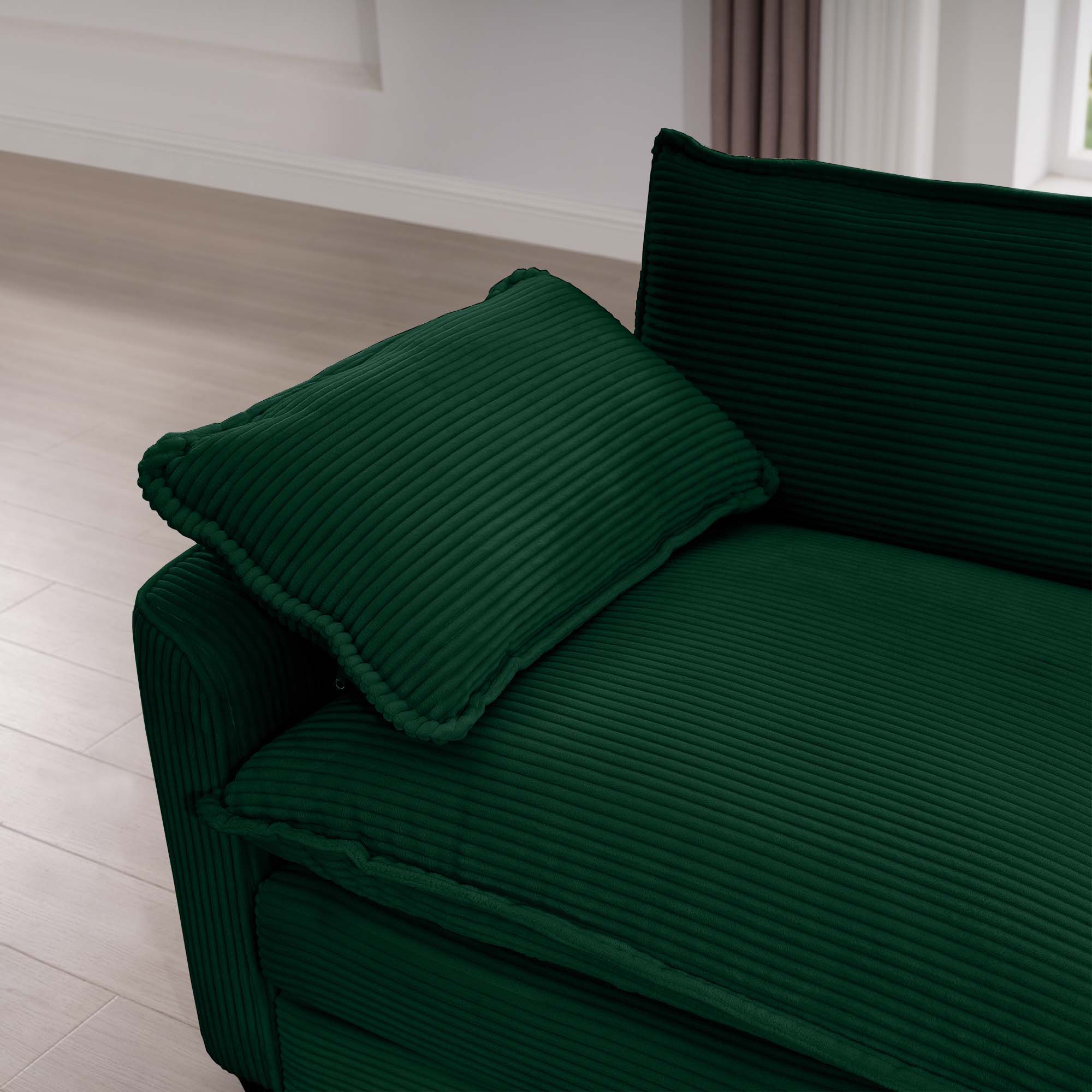 Modern Upholstered 4 Seater Fabric Sofa With Arm And Throw Pillows