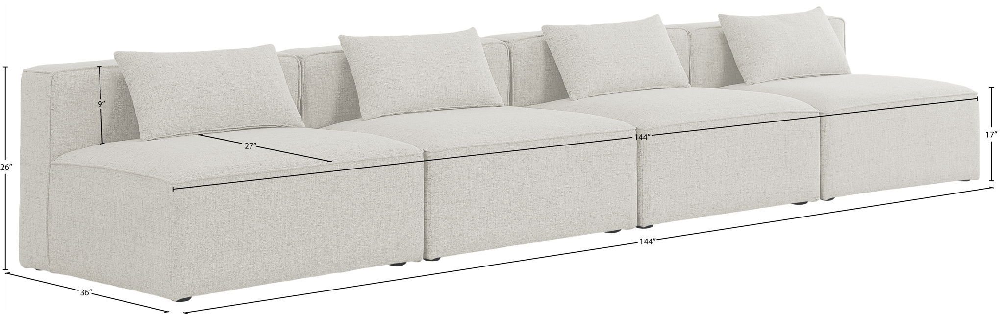 Cube - Linen Modular 4 Seat Armless Sofa