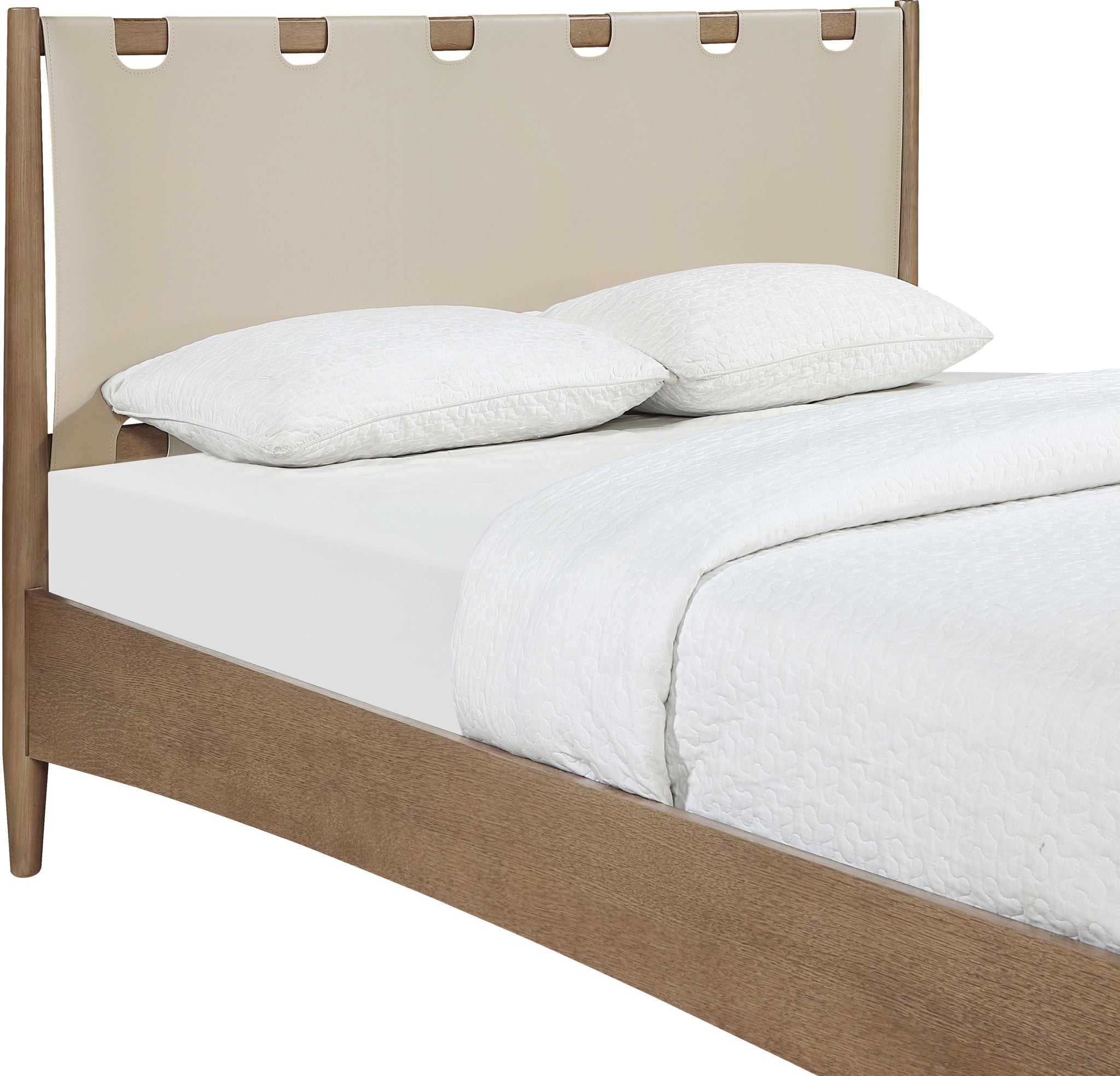 Santos - Vegan Leather Headboard And Wood Bed - Waxed Brown Frame