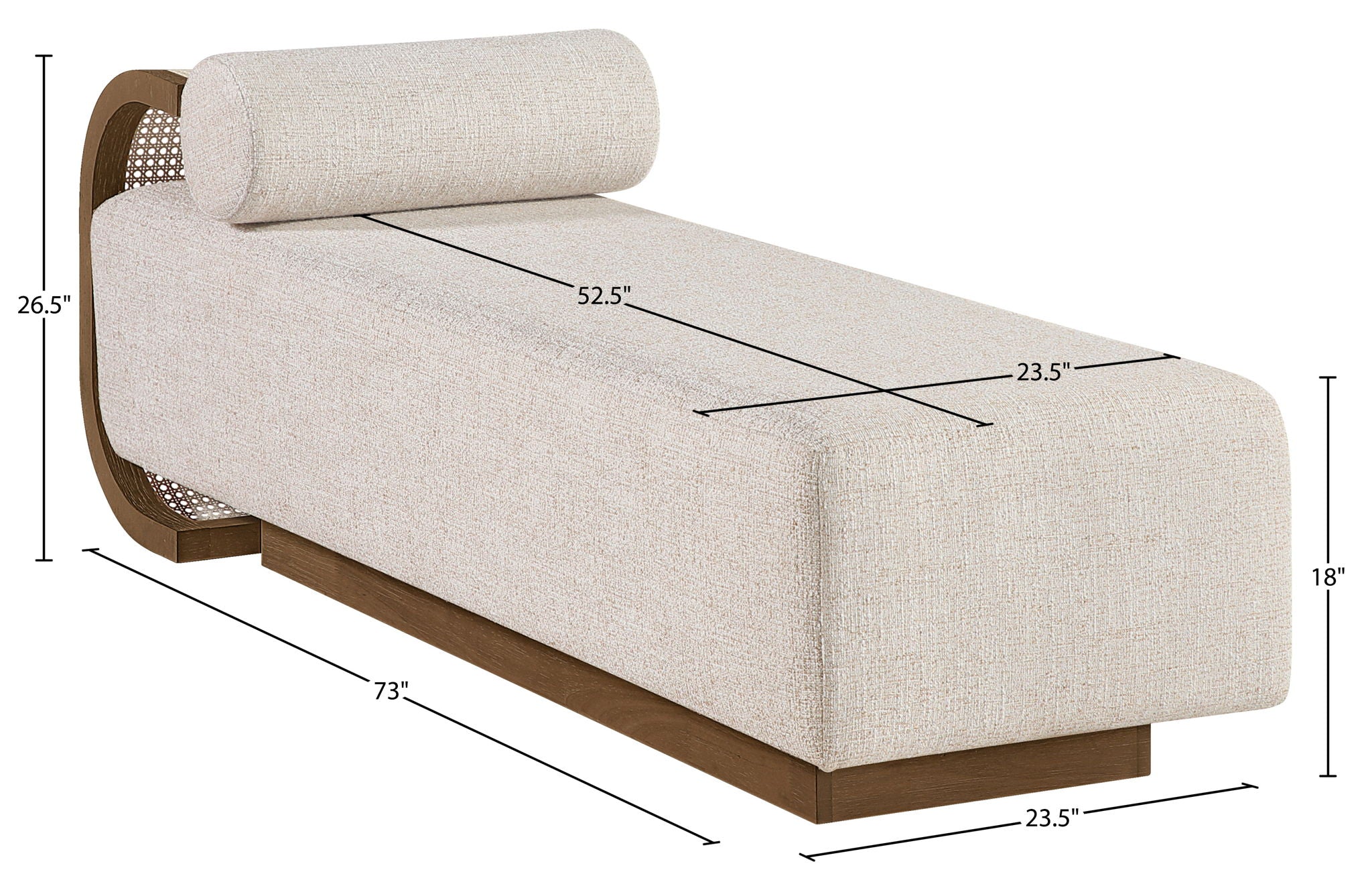 Zephyr - Linen Textured Fabric Upholstered Chaise - Painted Brown Walnut Base