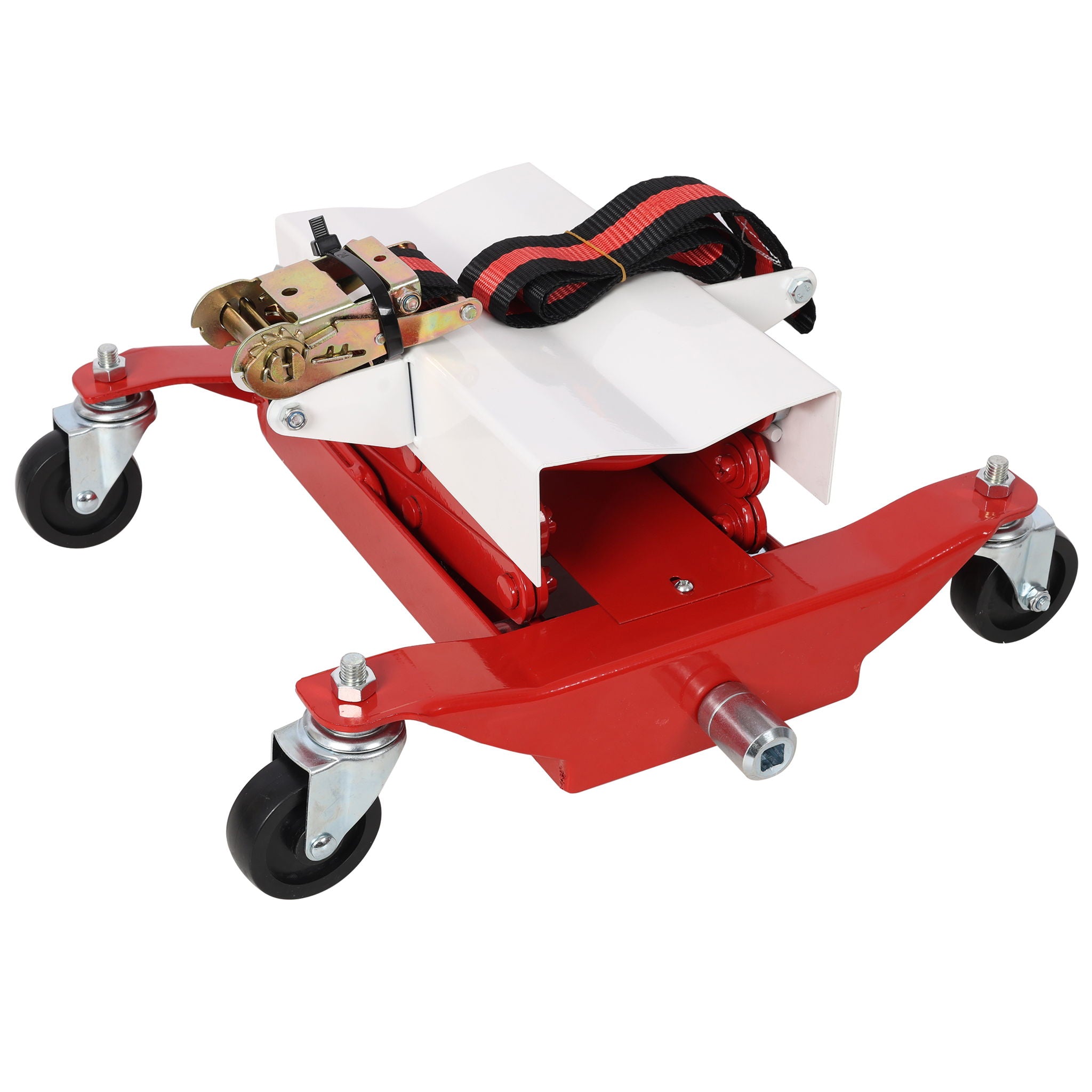 Heavy Duty Low Lift Transmission Jack With Nylon Safety Strap For Small Vehicles - Red