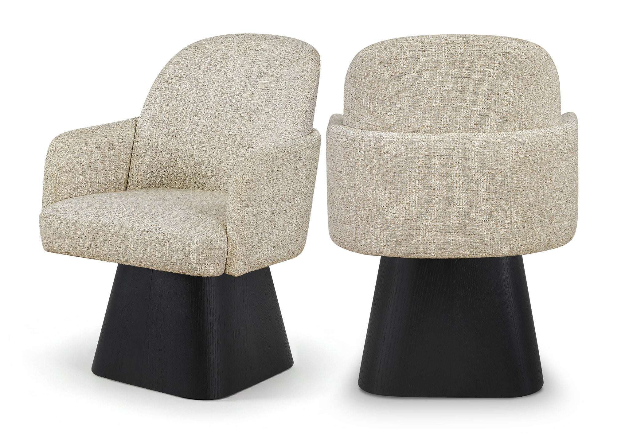 Marlowe - Linen Textured Fabric Upholstered Swivel Dining Arm Chair - Stained Black