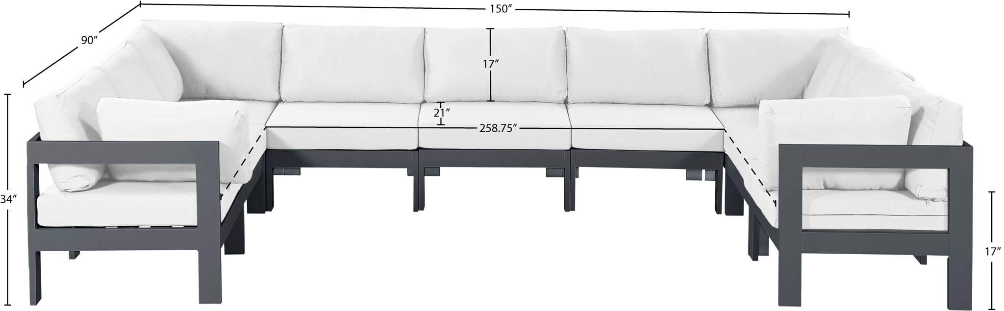 Nizuc - Outdoor Patio 9 Piece Modular Sectional With Gray Frame