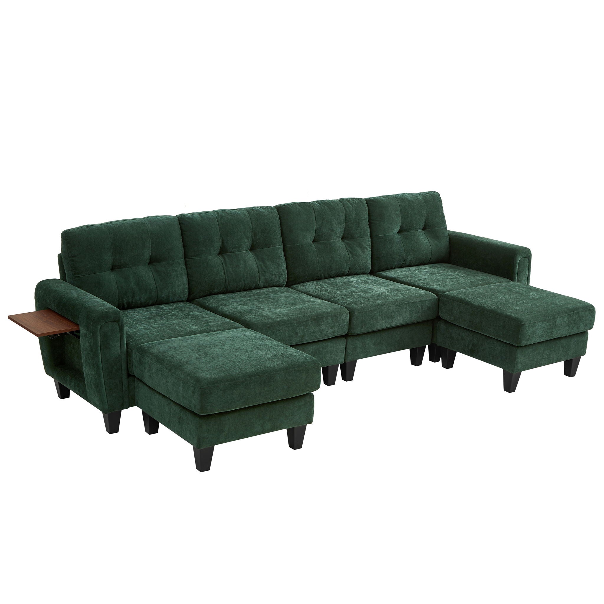 Modular Sectional Sofa With Movable Ottomans, USB Ports & Side Tables