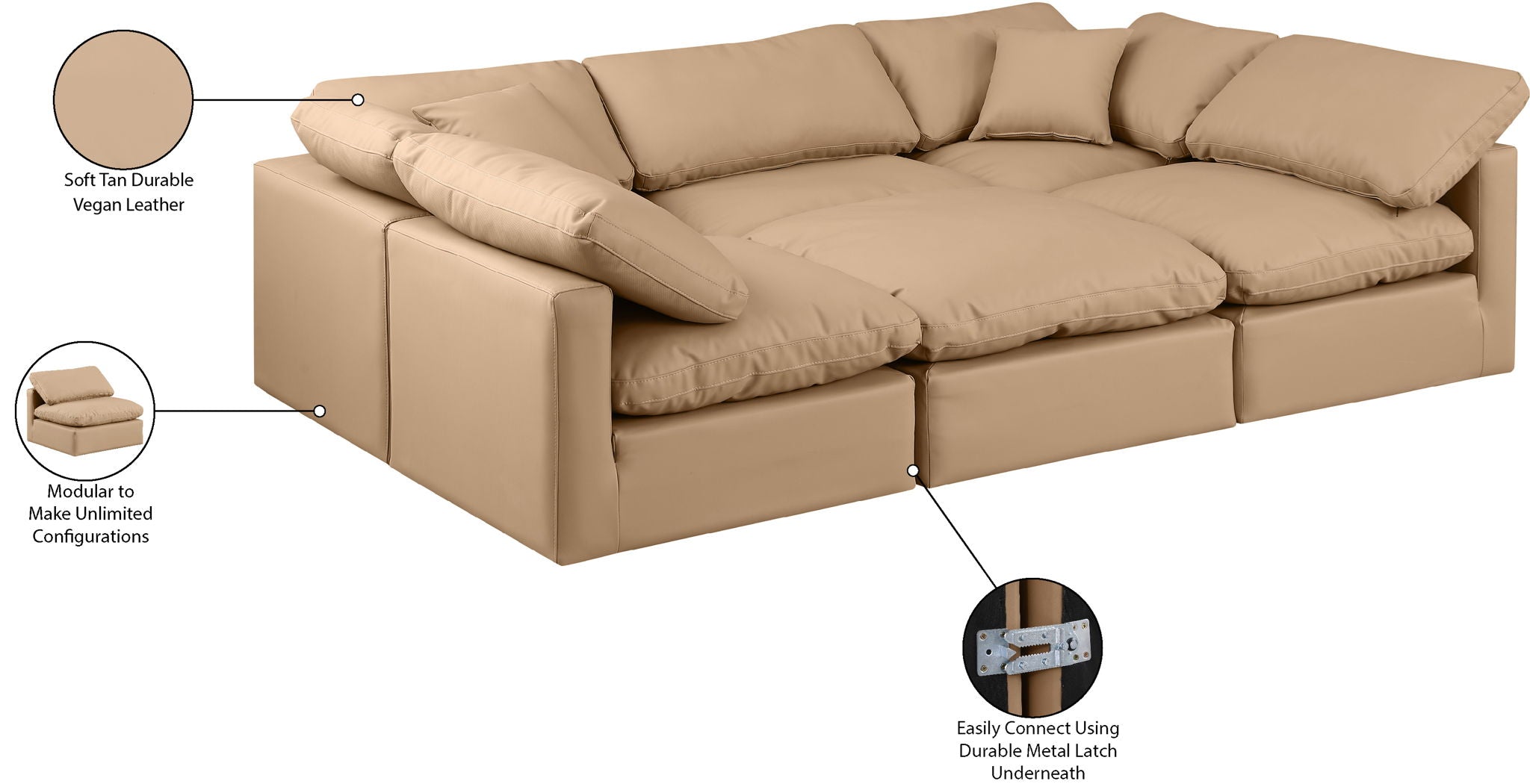 Indulge - Faux Leather 6 Piece Modular Sectional - Tan
