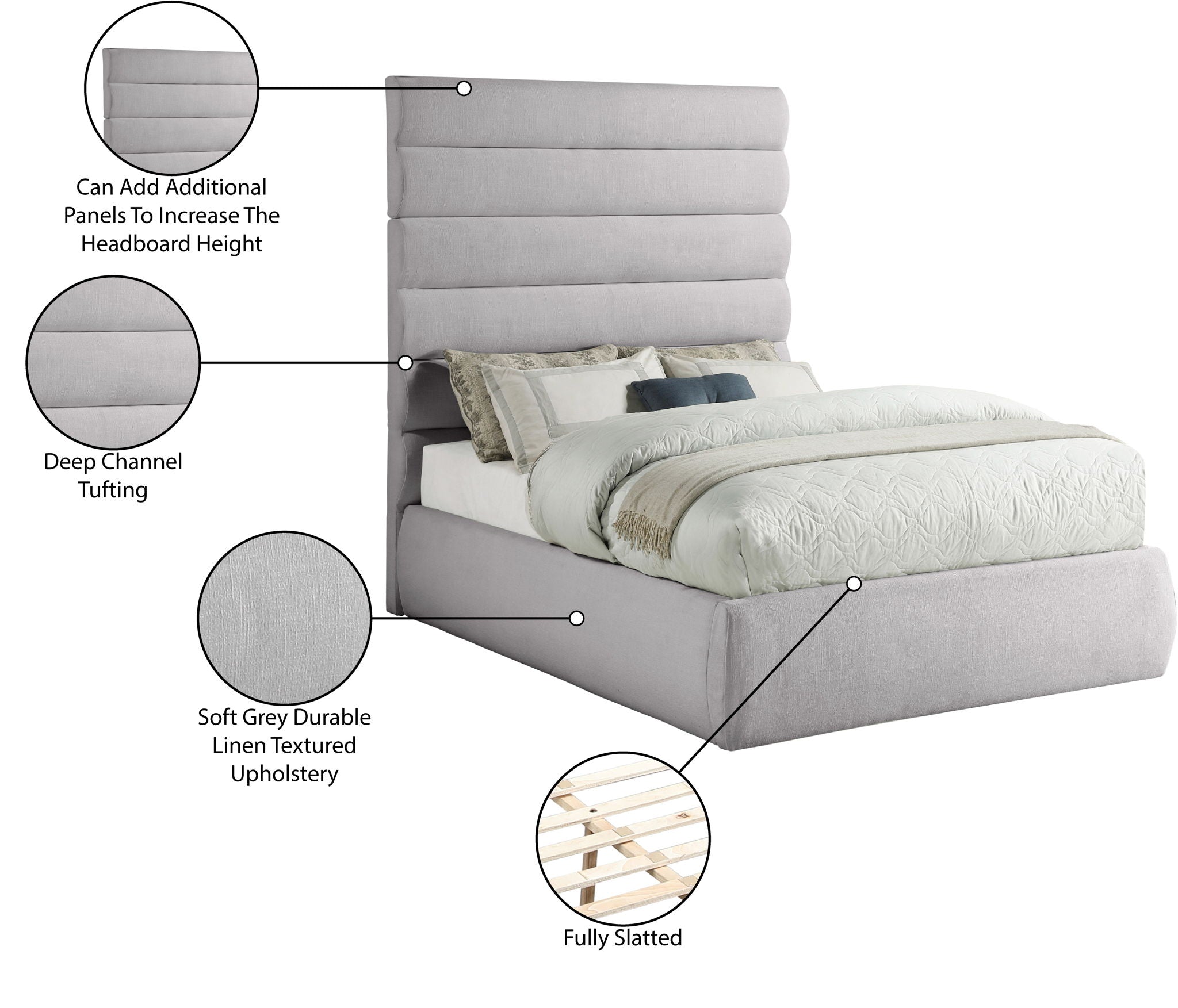 Adam - Linen Fabric Bed With 70.5" Headboard