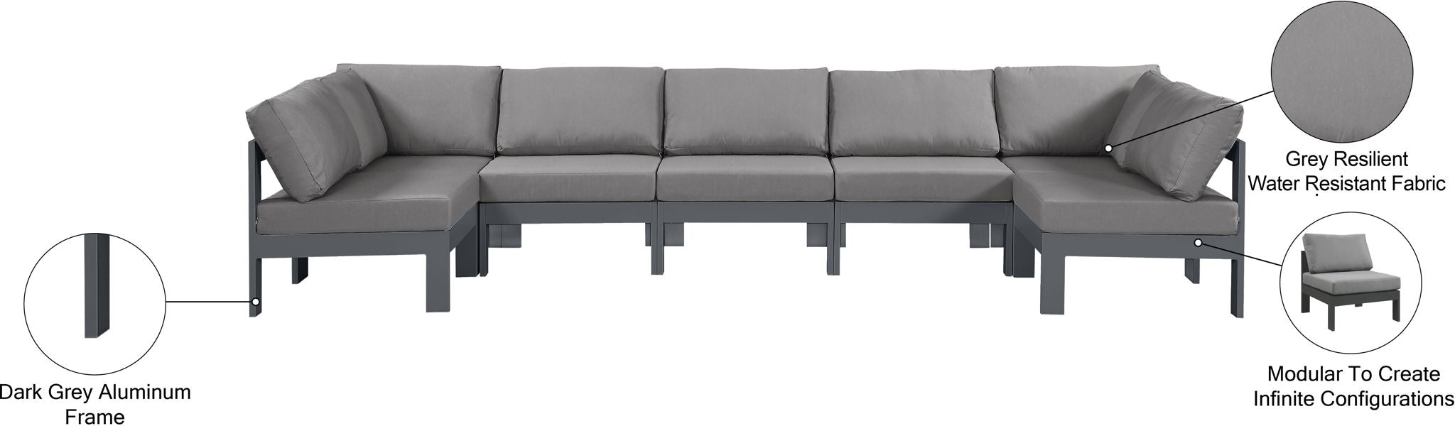 Nizuc - Outdoor Patio 7 Piece Modular Sectional With Gray Frame