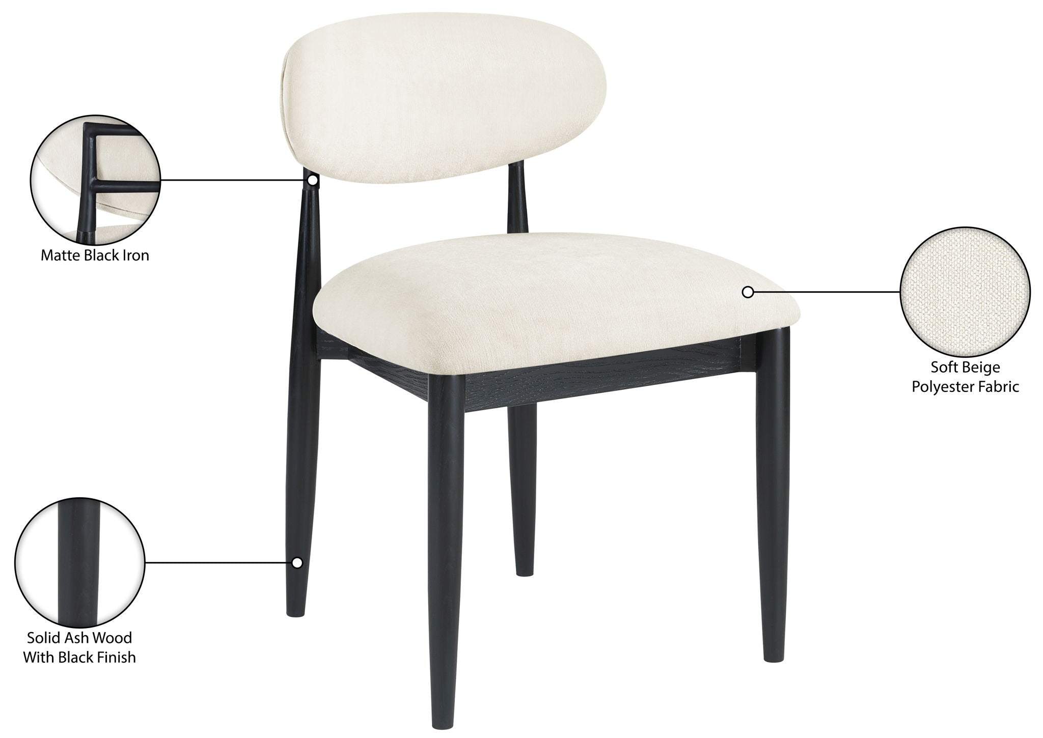 Riccio - Fabric Dining Side Chair (Set of 2) - Black Frame