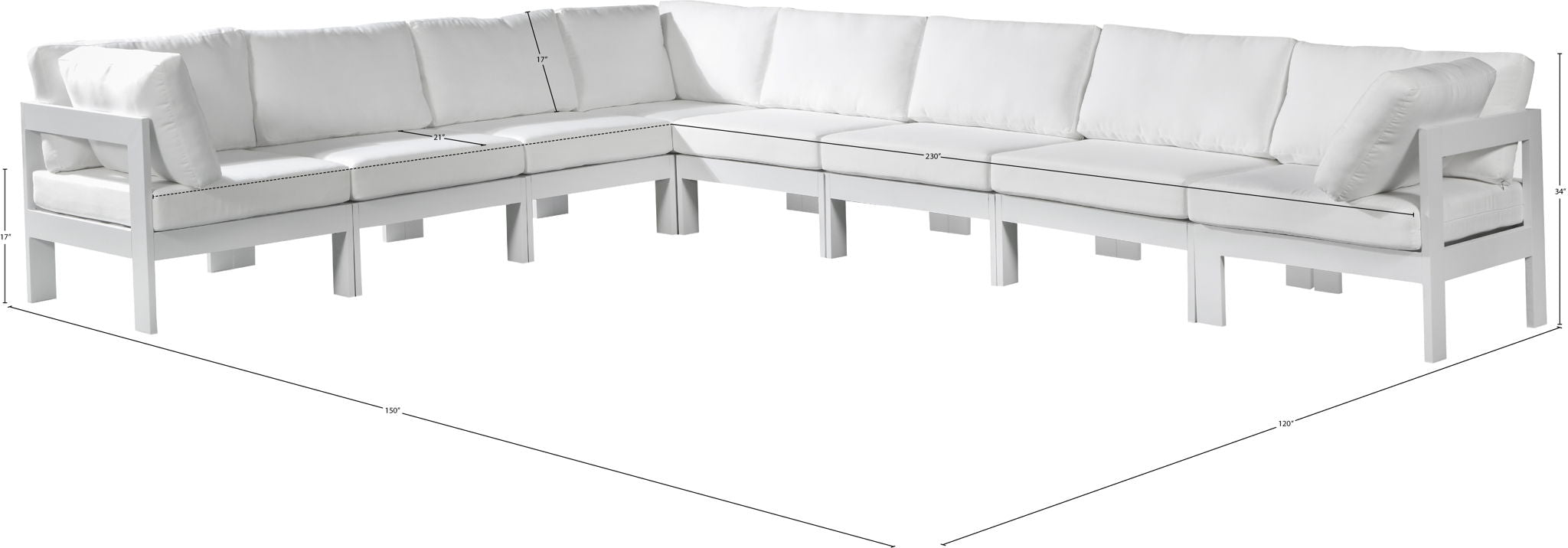 Nizuc - Outdoor Patio 8 Piece Modular Sectional With White Frame