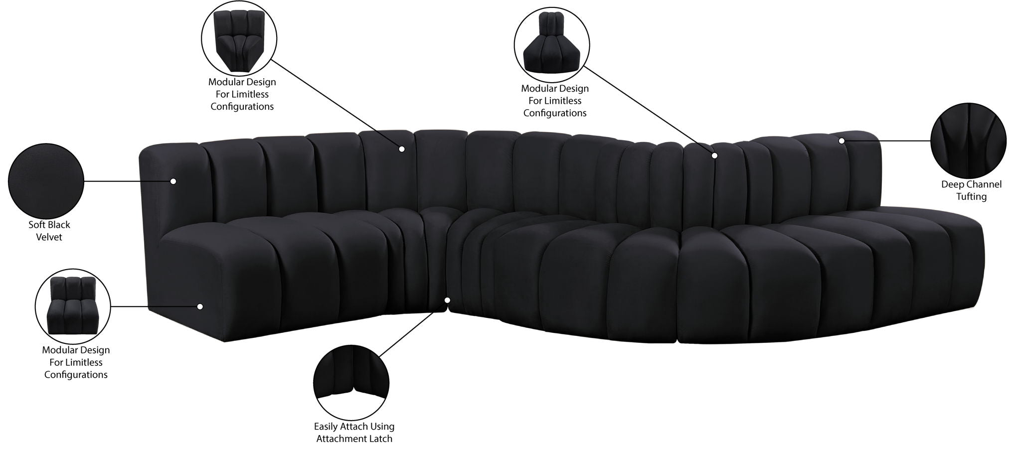 Arc - Velvet 6 Piece Curved Modular Sofa