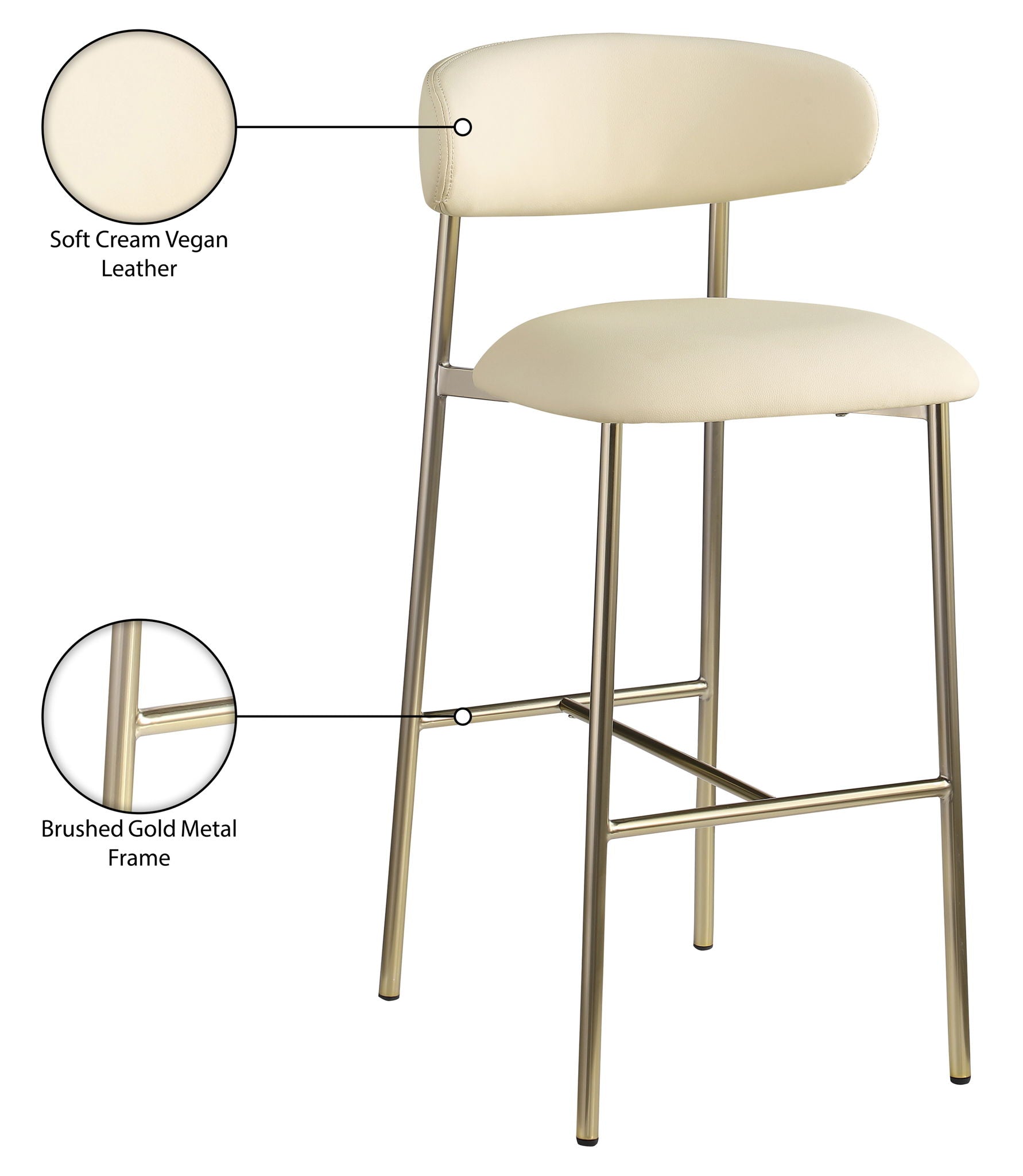 Lupita - Vegan Leather Upholstered Bar Stool (Set of 2) - Cream / Brushed Gold