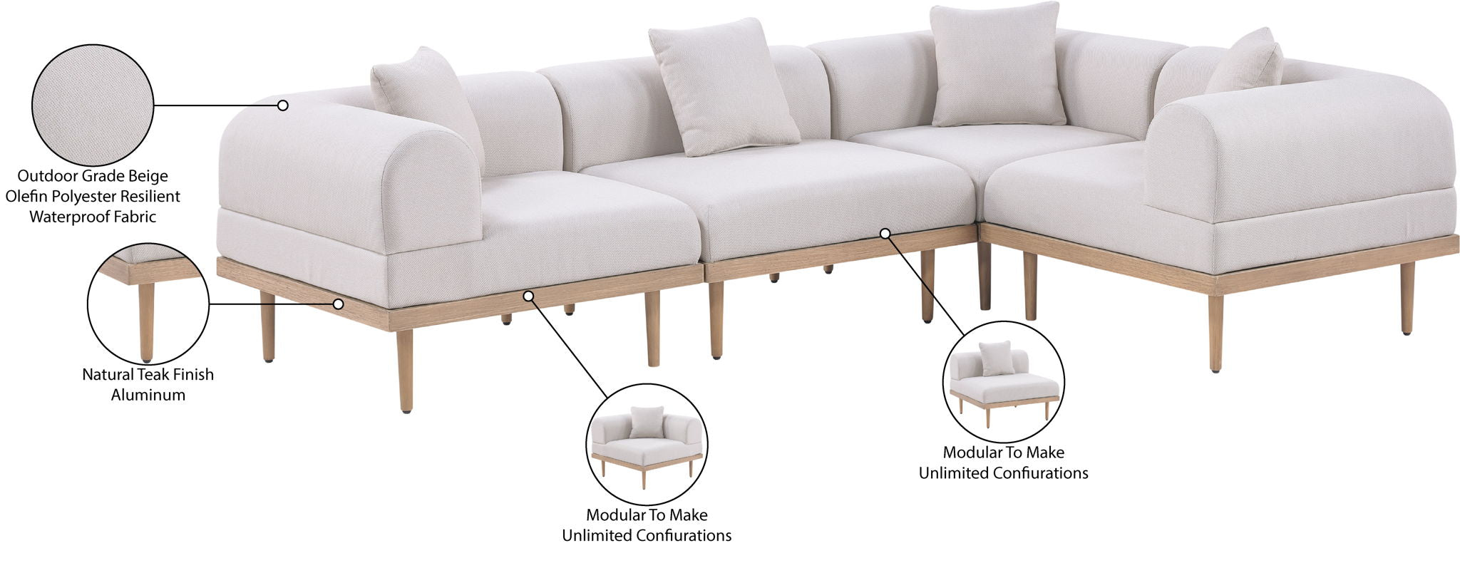Laguna - 4 Piece 106.5" Upholstered Outdoor Patio Modular Sectional