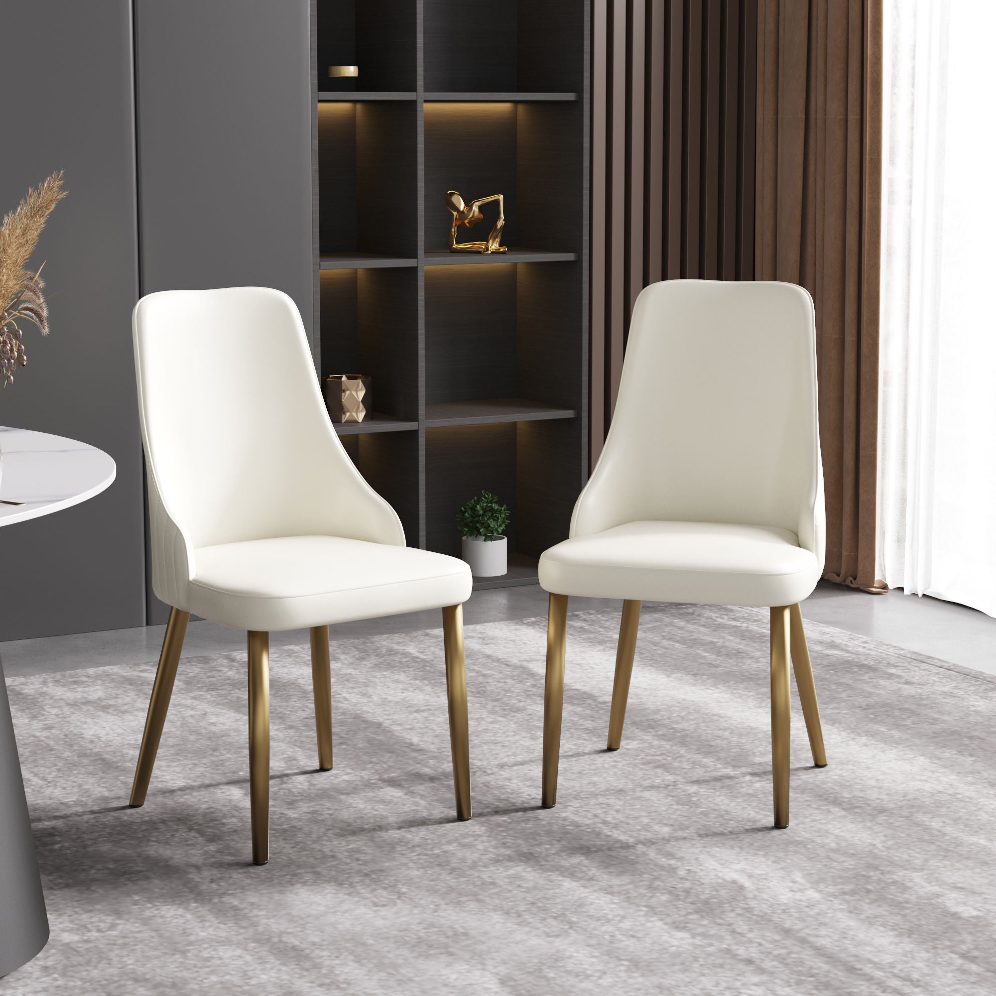 Modern Sponge-Filled Dining Chair, Solid Wood Metal Legs, Suitable For Restaurants, Living Rooms And Rooms (Set of 2) - White