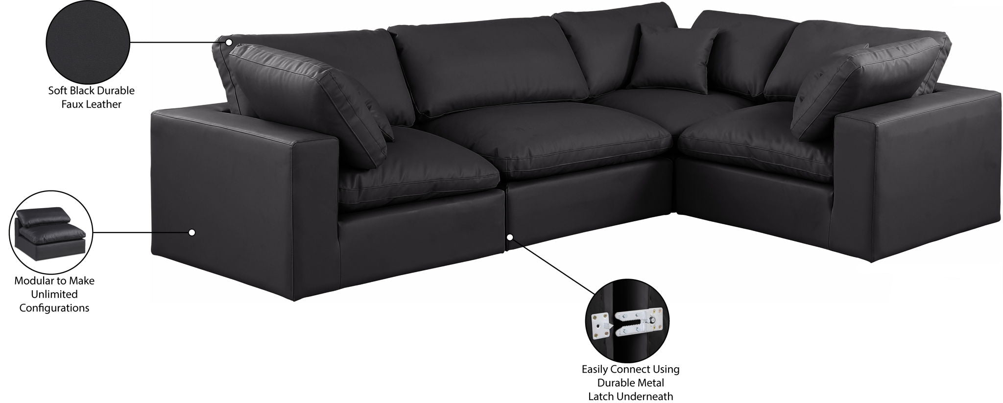 Comfy - 4 Piece Faux Leather Modular Sectional