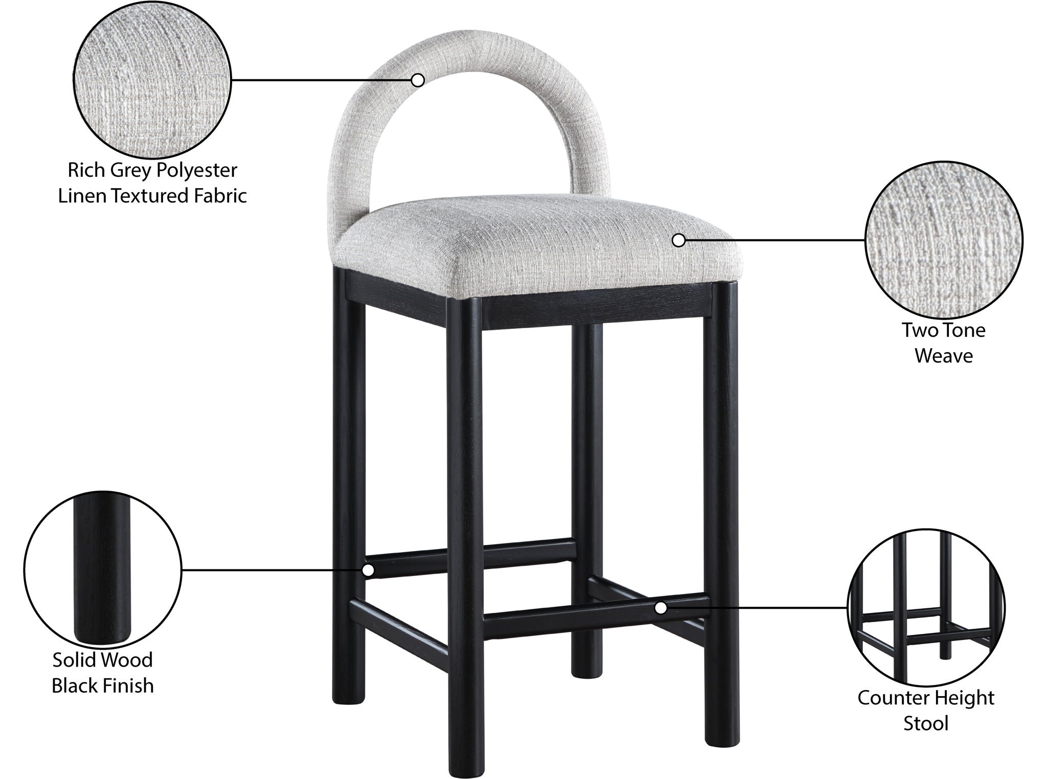 Conrad - Linen Counter Stool With Black Legs