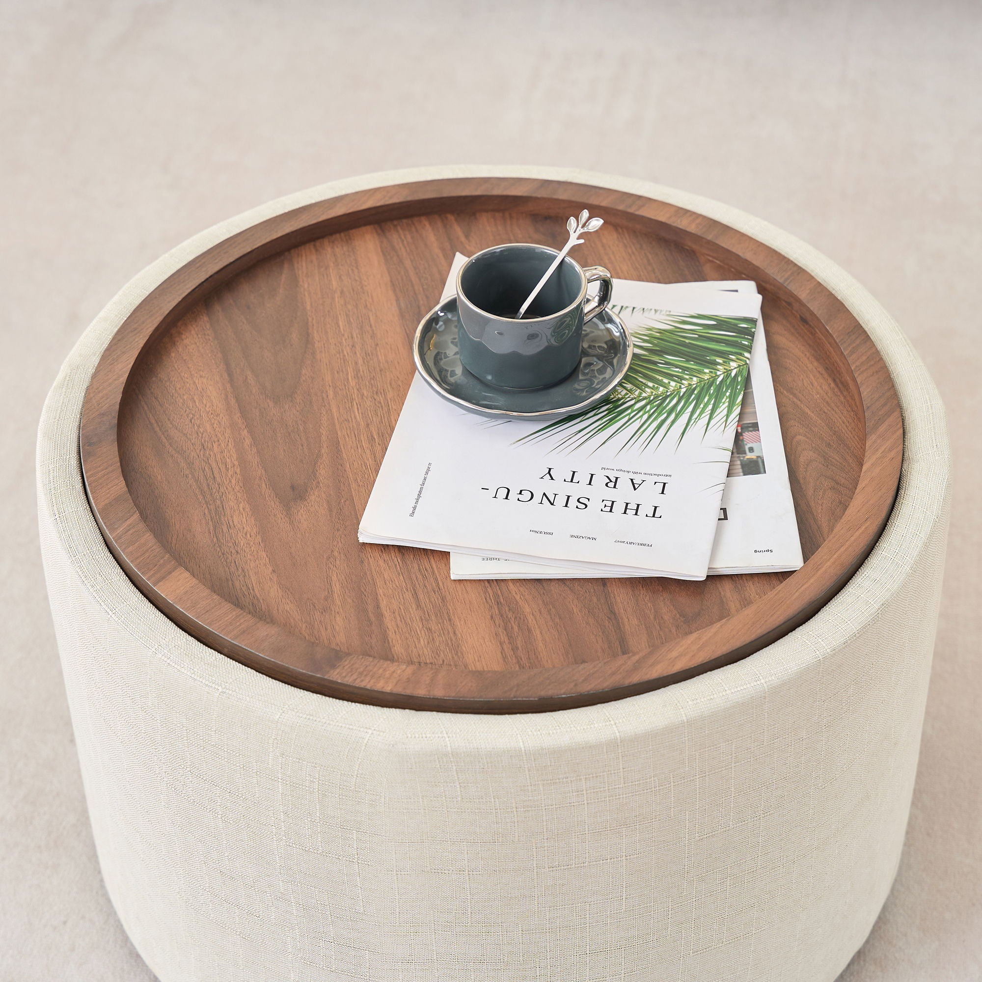 Nesting Ottomans, Round Coffee Table & Bench With Tray (Set of 2)