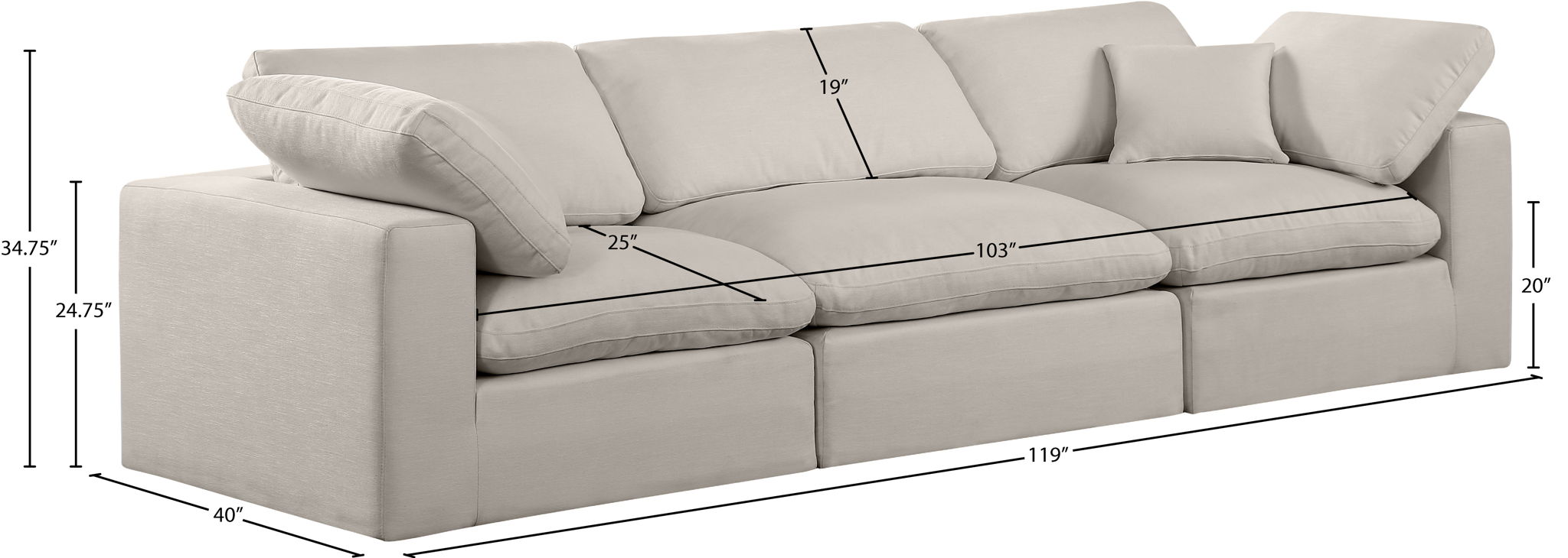Comfy - Linen Modular Sofa 3 Seats