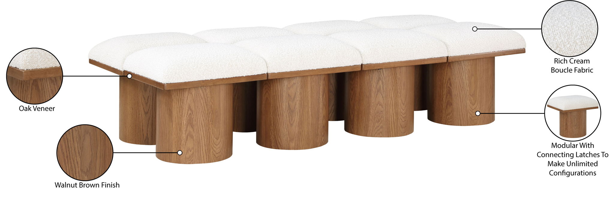 Pavilion - 8 Piece Modular Bench With Brown Base
