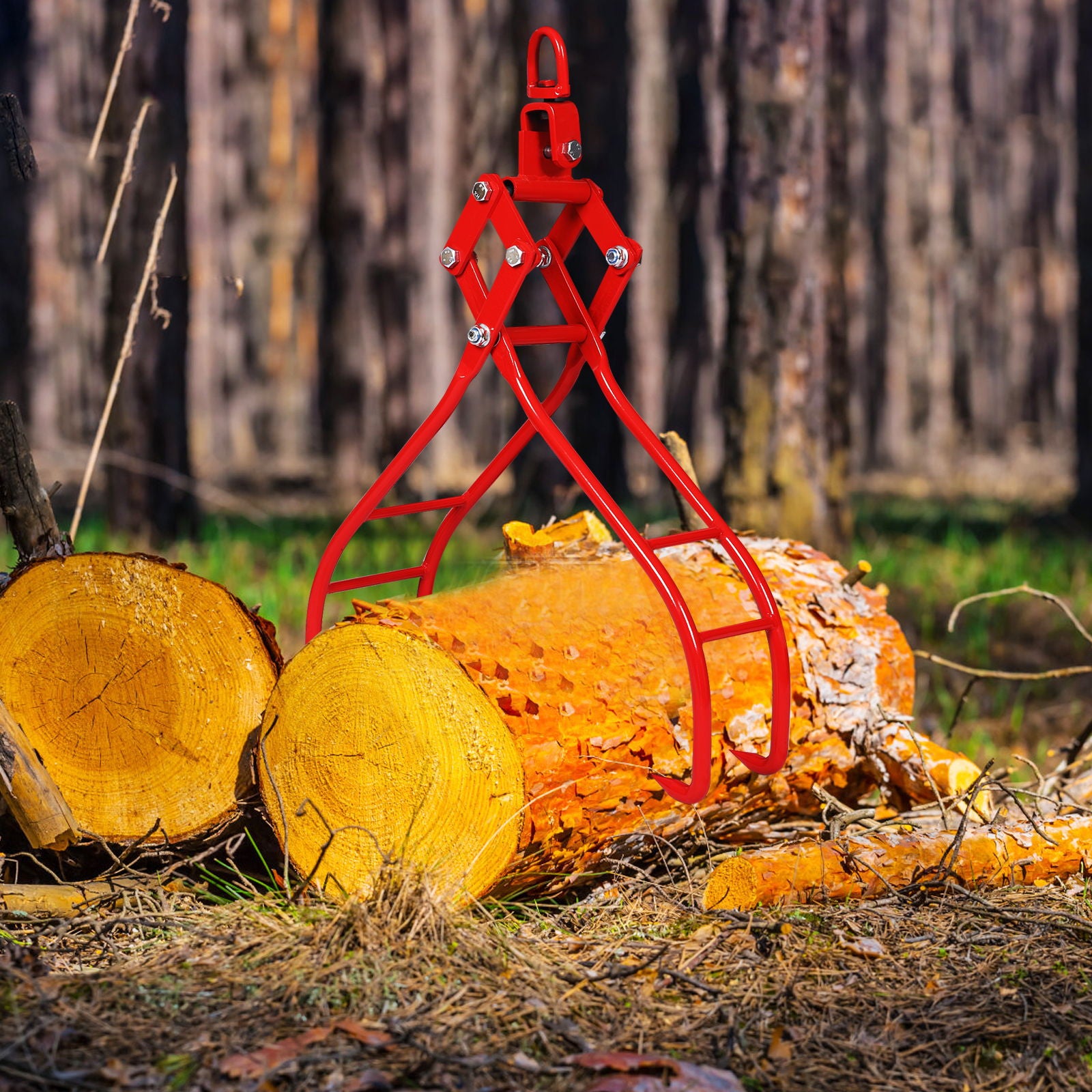 Heavy-Duty 4 Claw Timber Log Lifting Tongs Grabber - Red