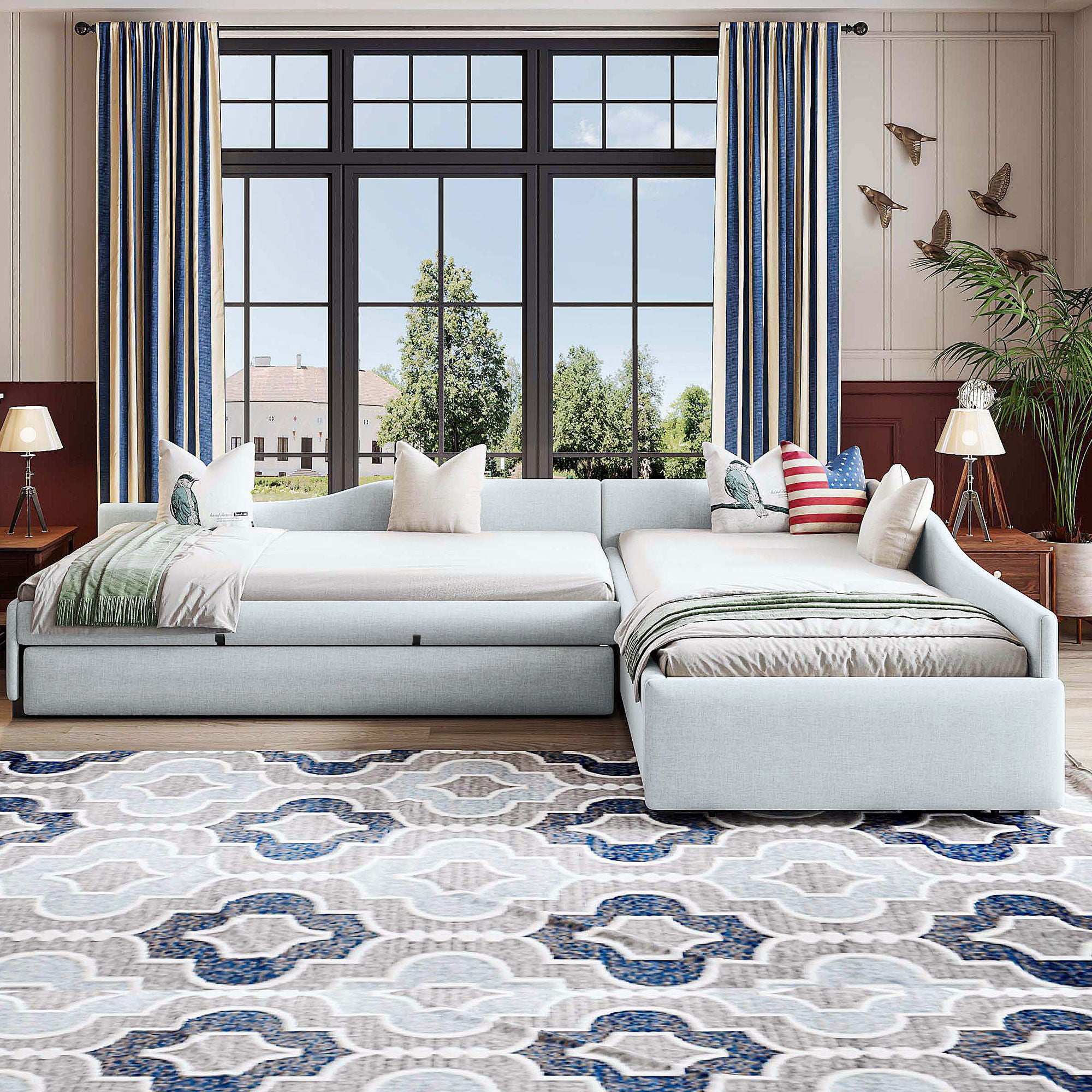 Upholstered Double Daybed With Trundle And Drawer