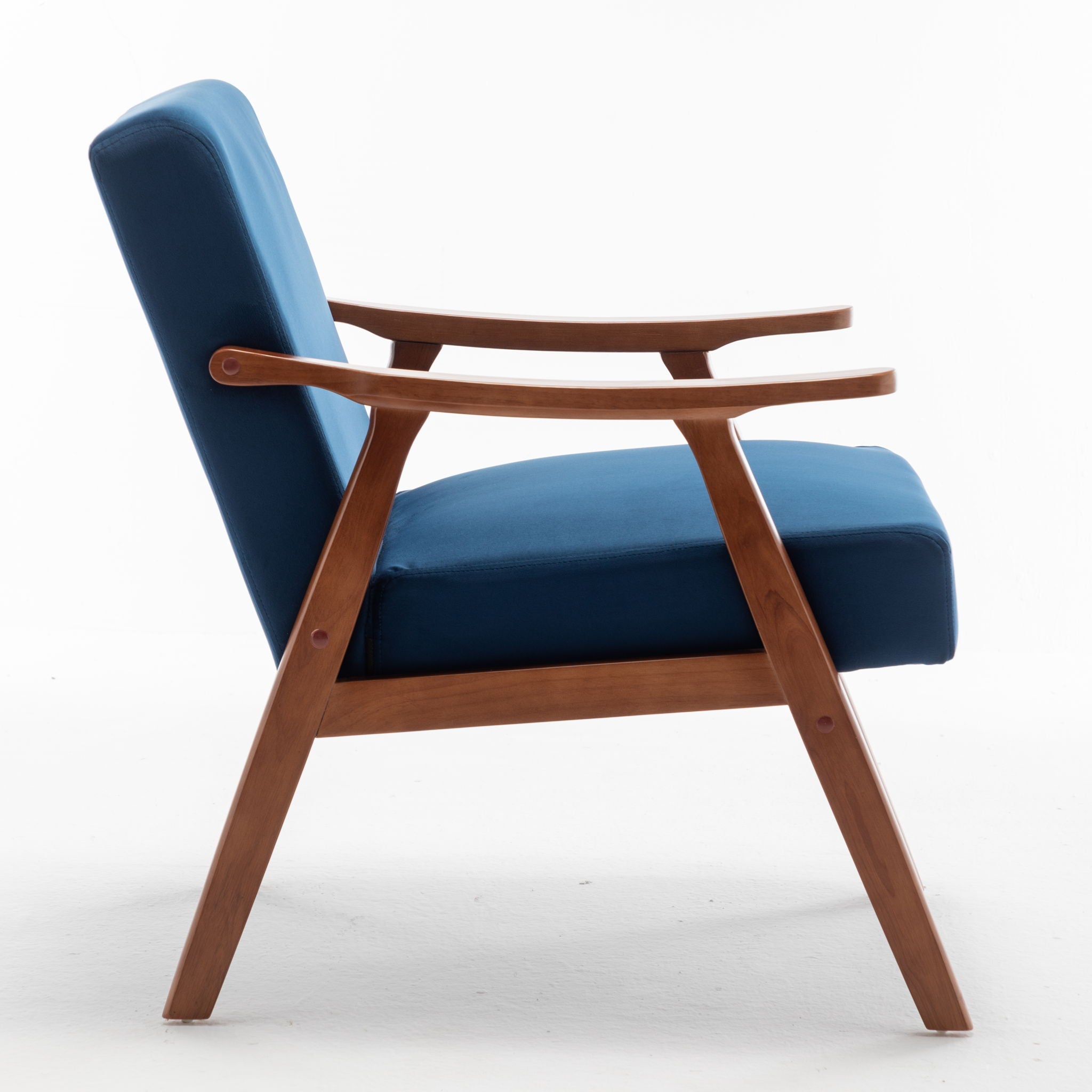Mid Century Modern Accent Chair With Solid Wood Frame And Extra Thick Backrest